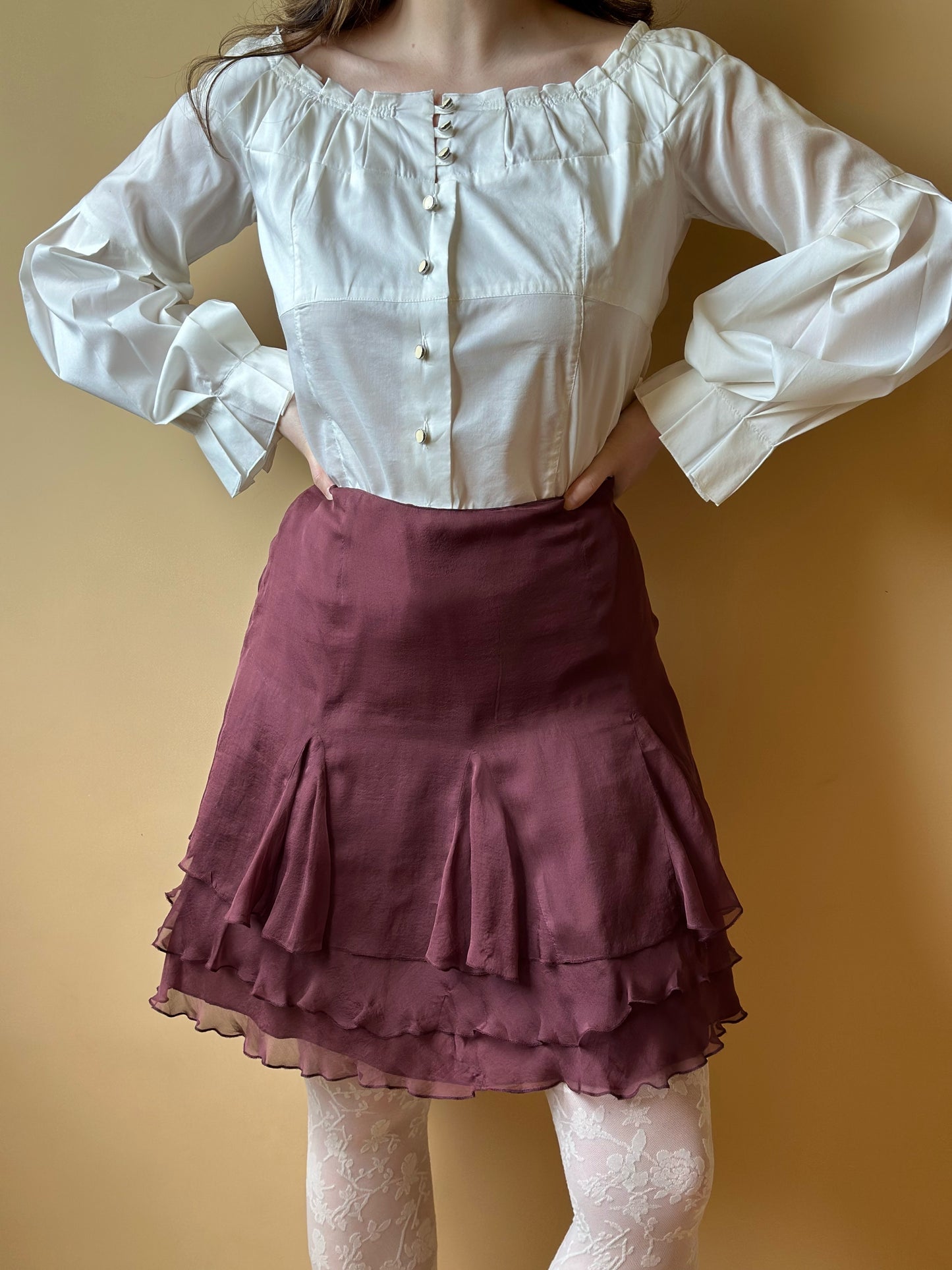 Vintage Pure Silk Mauve Ruffled Skirt