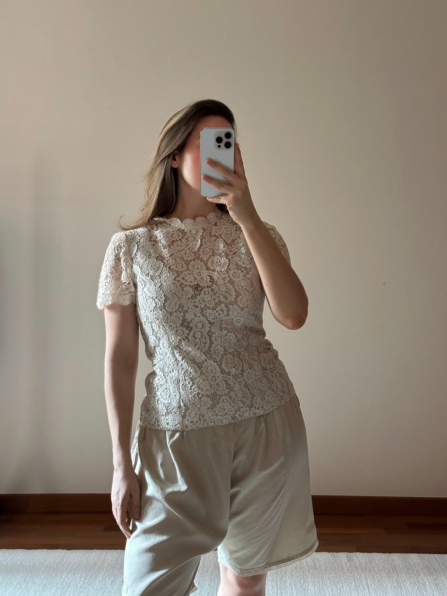 White Lace Short Sleeved Top