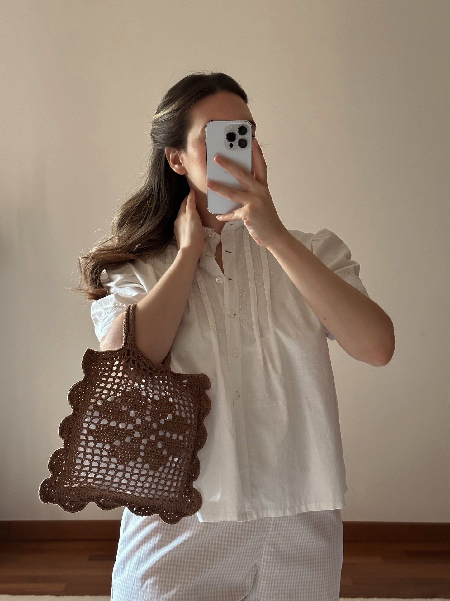 Filet Crochet Chocolate Brown Daisy Handbag
