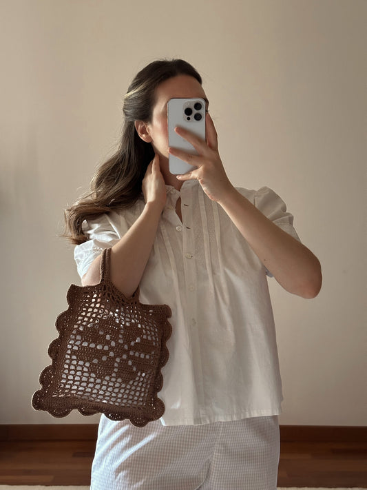 Filet Crochet Chocolate Brown Daisy Handbag