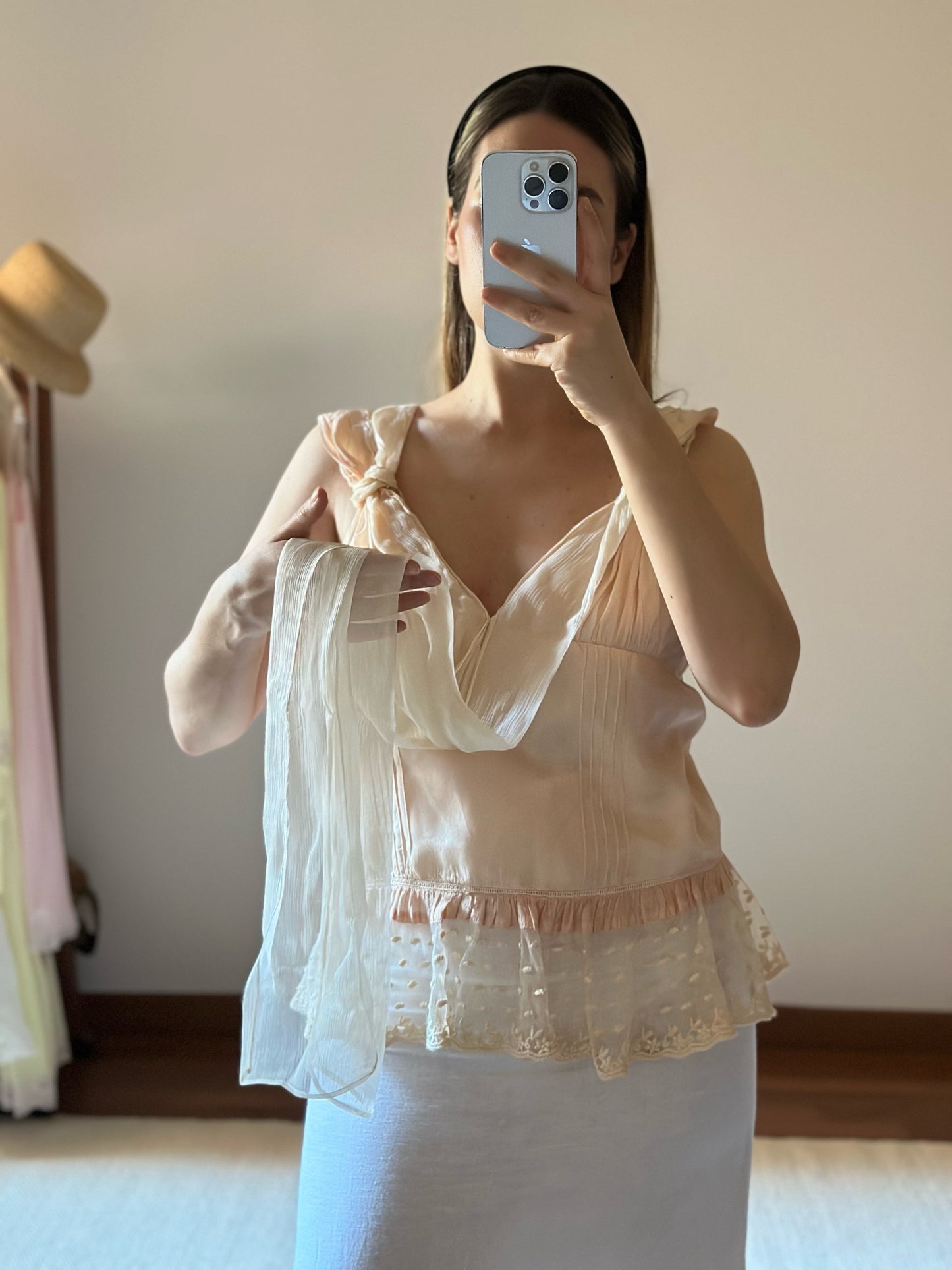 100% Silk Pink Lace Top