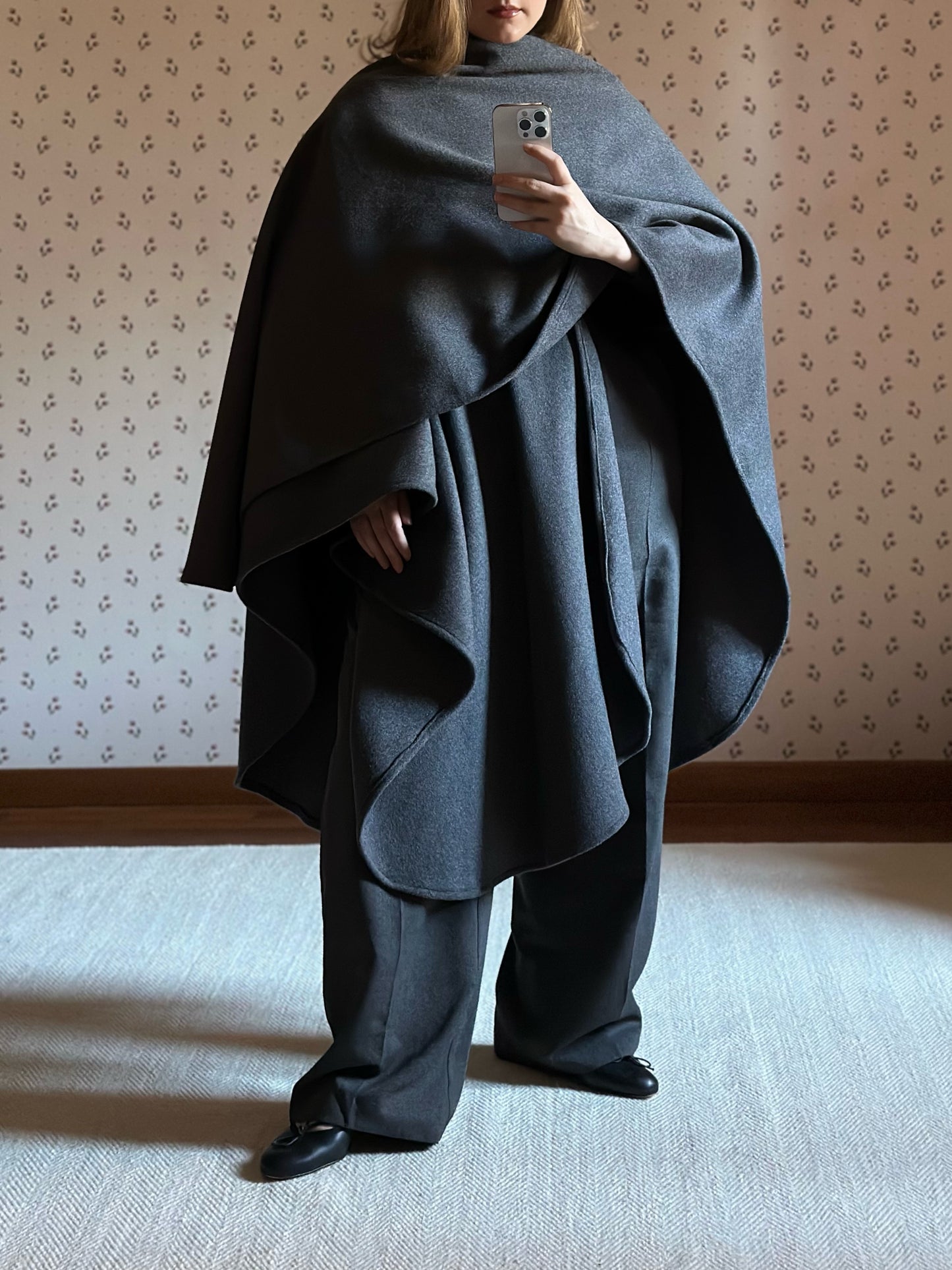 Gray Wool Maxi Cape