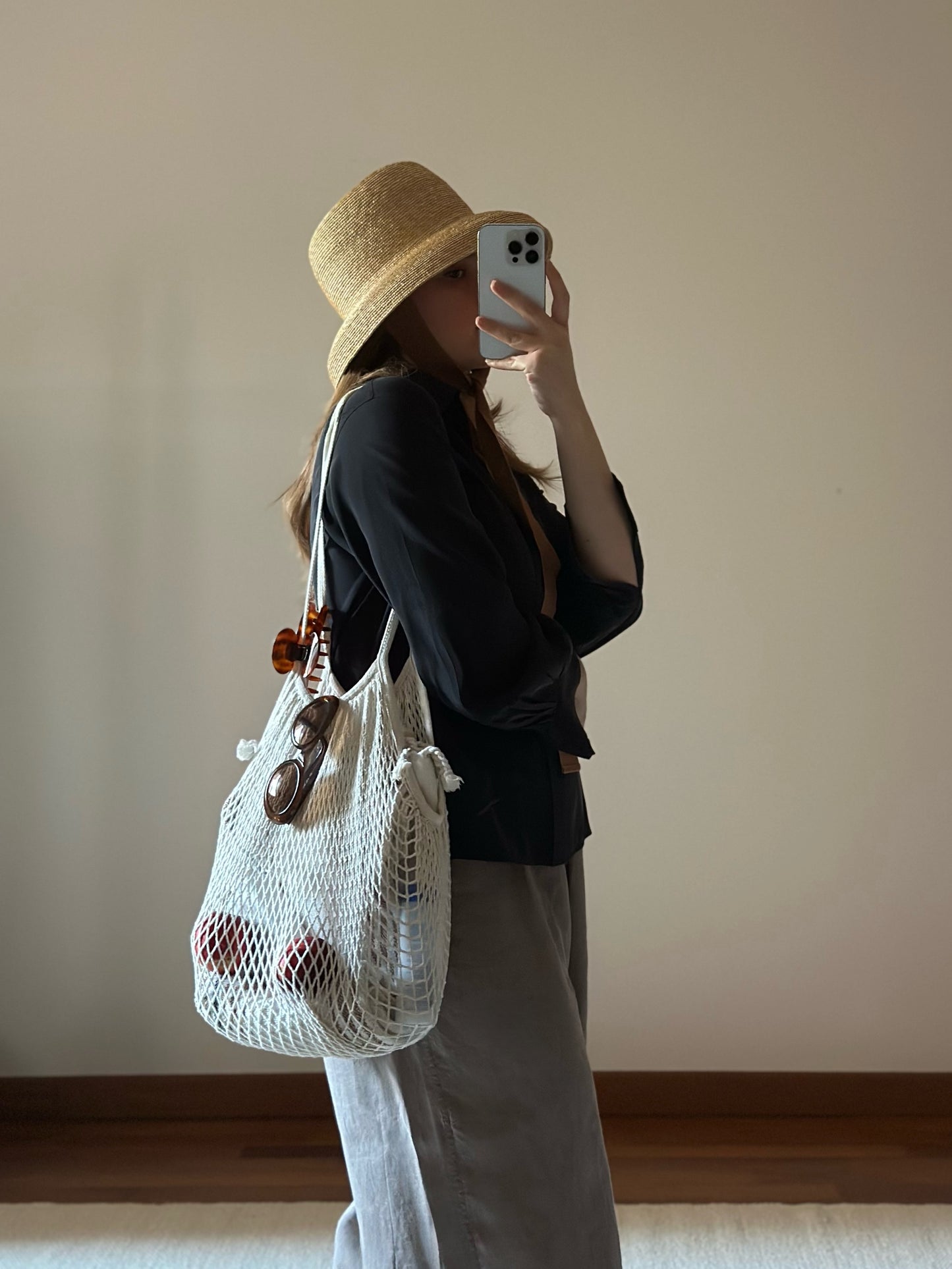 Écru Cotton Mesh Beach Bag