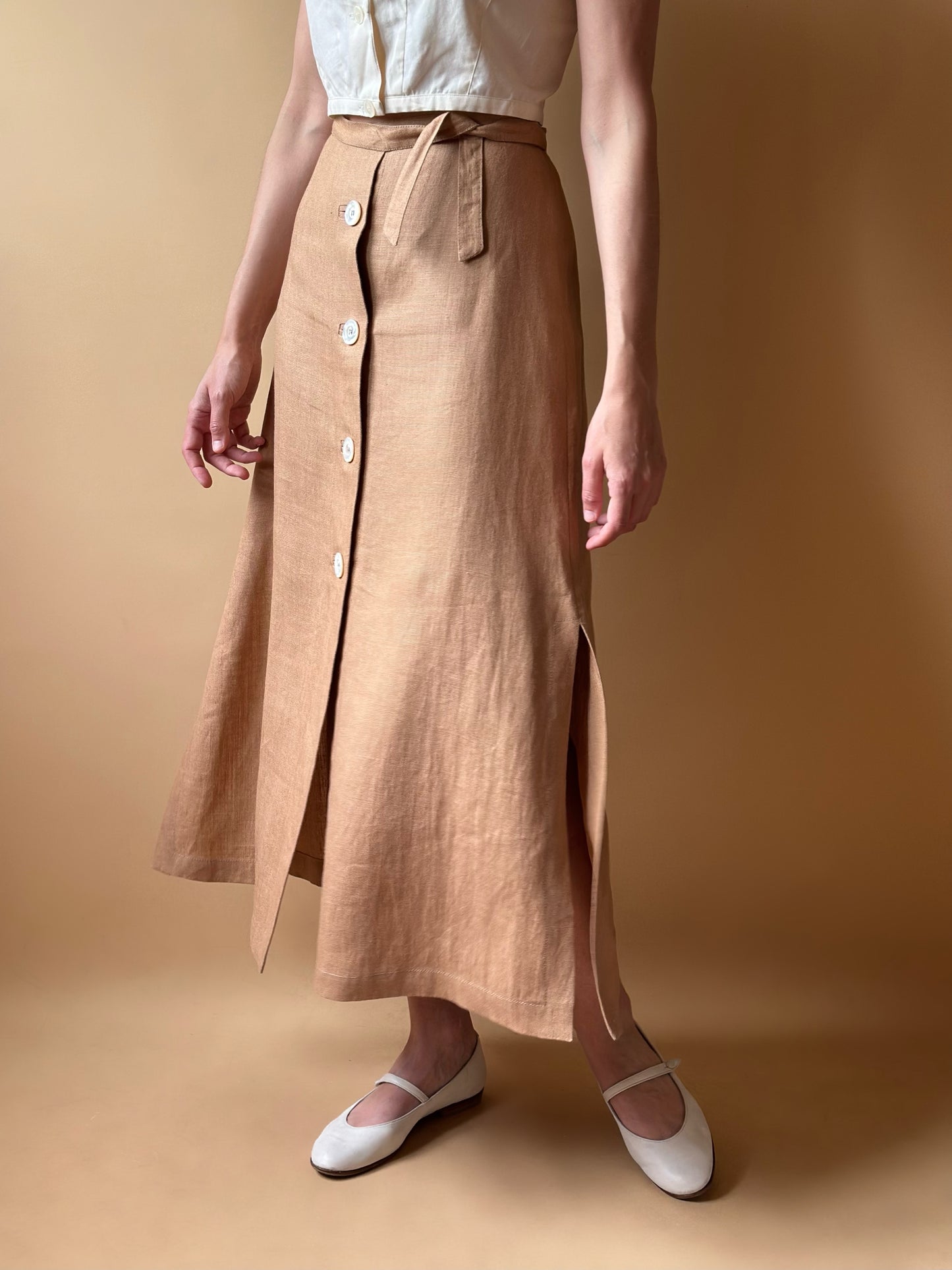 Vintage Max Mara Pure Linen Midi Skirt