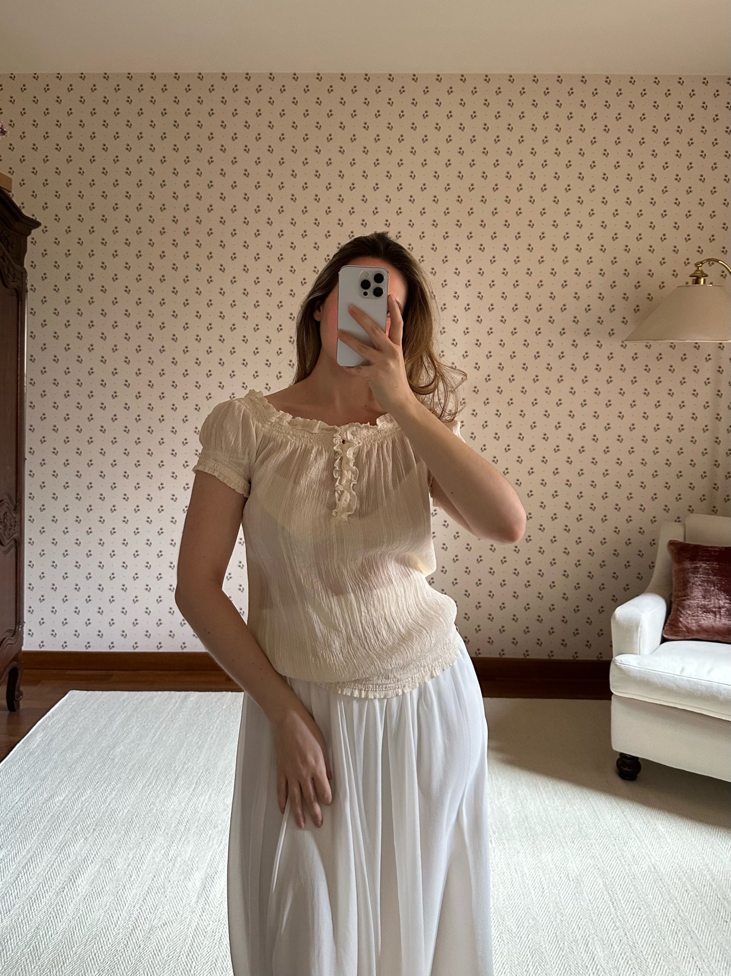 100% Silk Ivory Ruffle Top