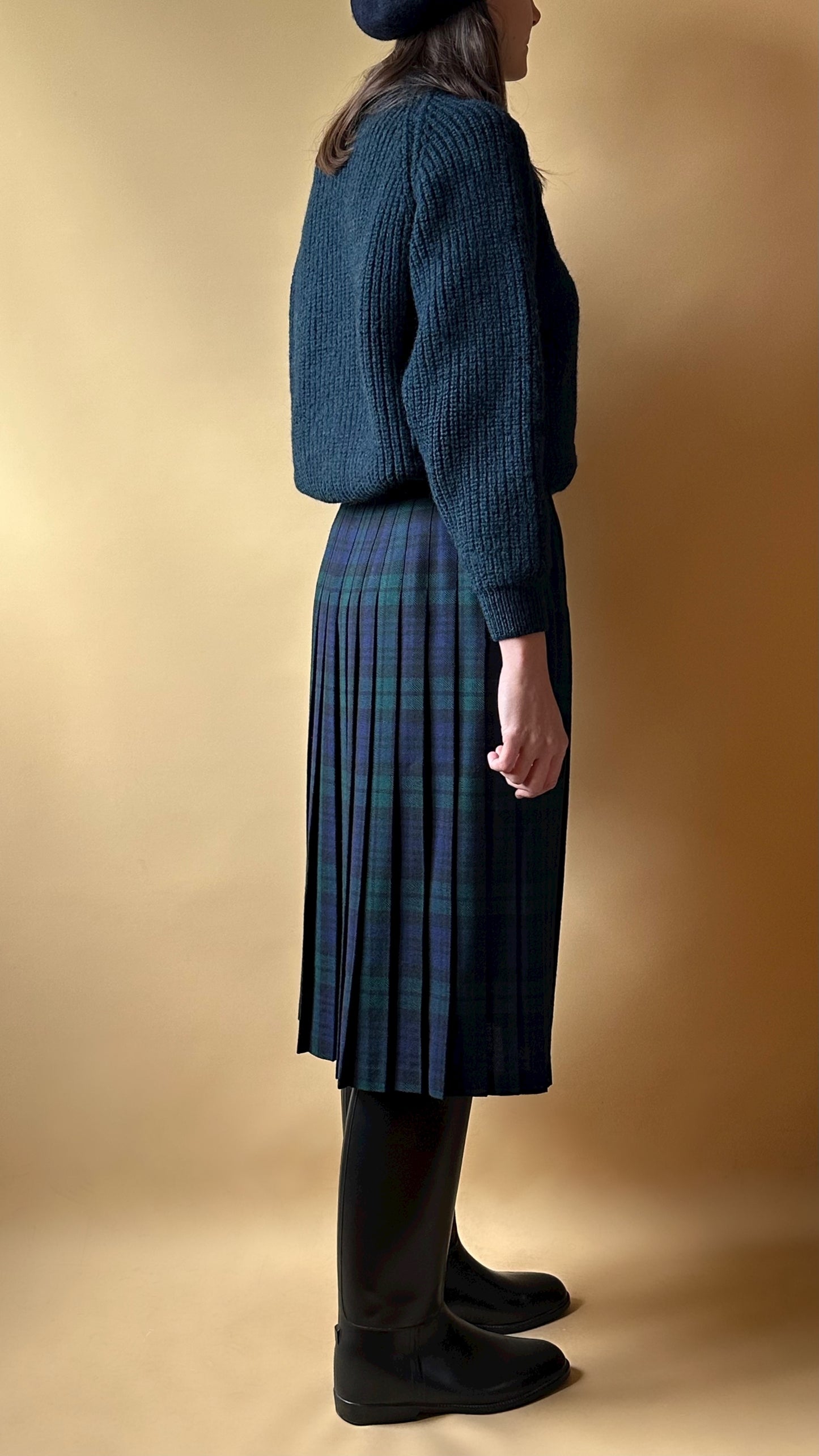 Vintage Tartan Green & Blue Pleated Skirt