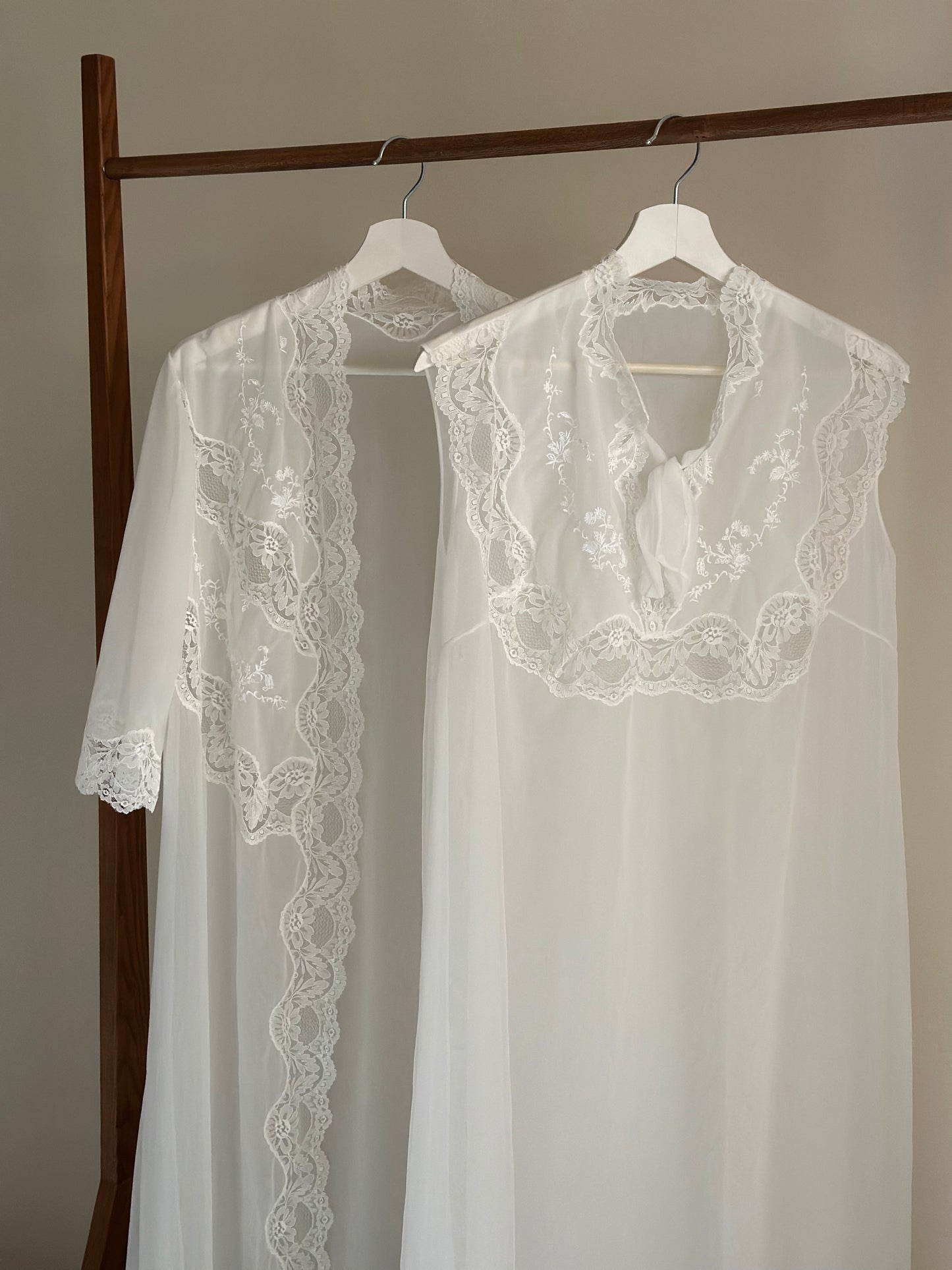 Set Of Lace Trimmed Nightgown and Dressing Gown
