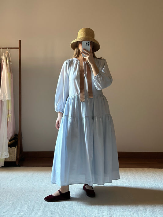 Pure Organic Cotton Light Blue Tiered Dress