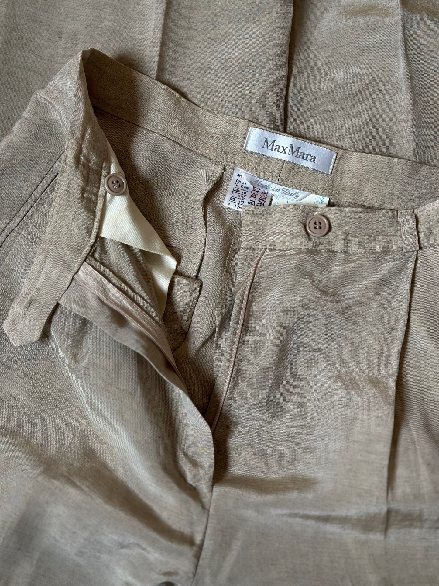 Vintage Max Mara Beige Silk Trousers