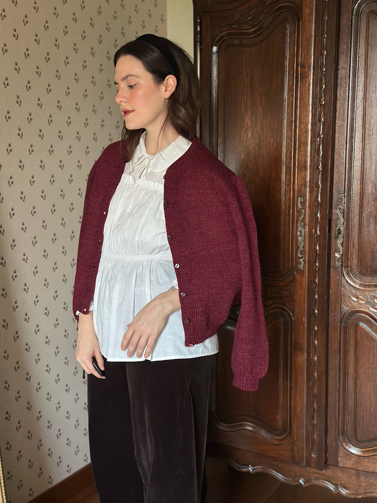 Handmade Burgundy Wool Cardigan