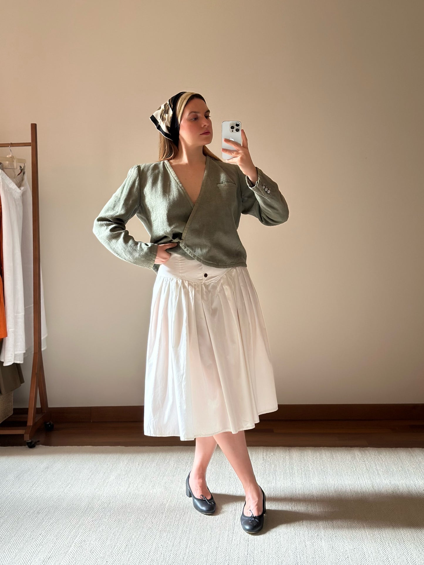 White Cotton Midi Circle Skirt