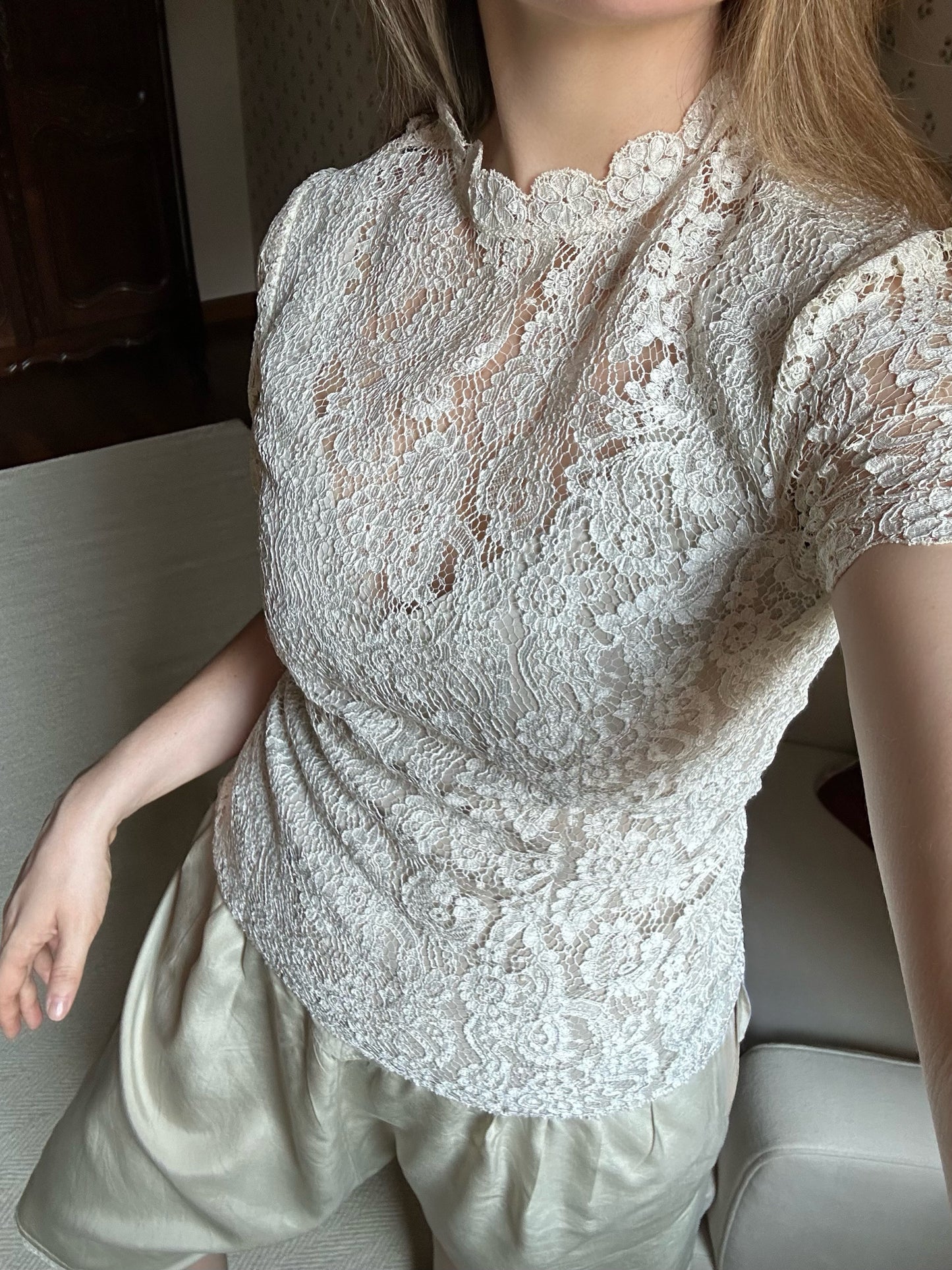 White Lace Short Sleeved Top
