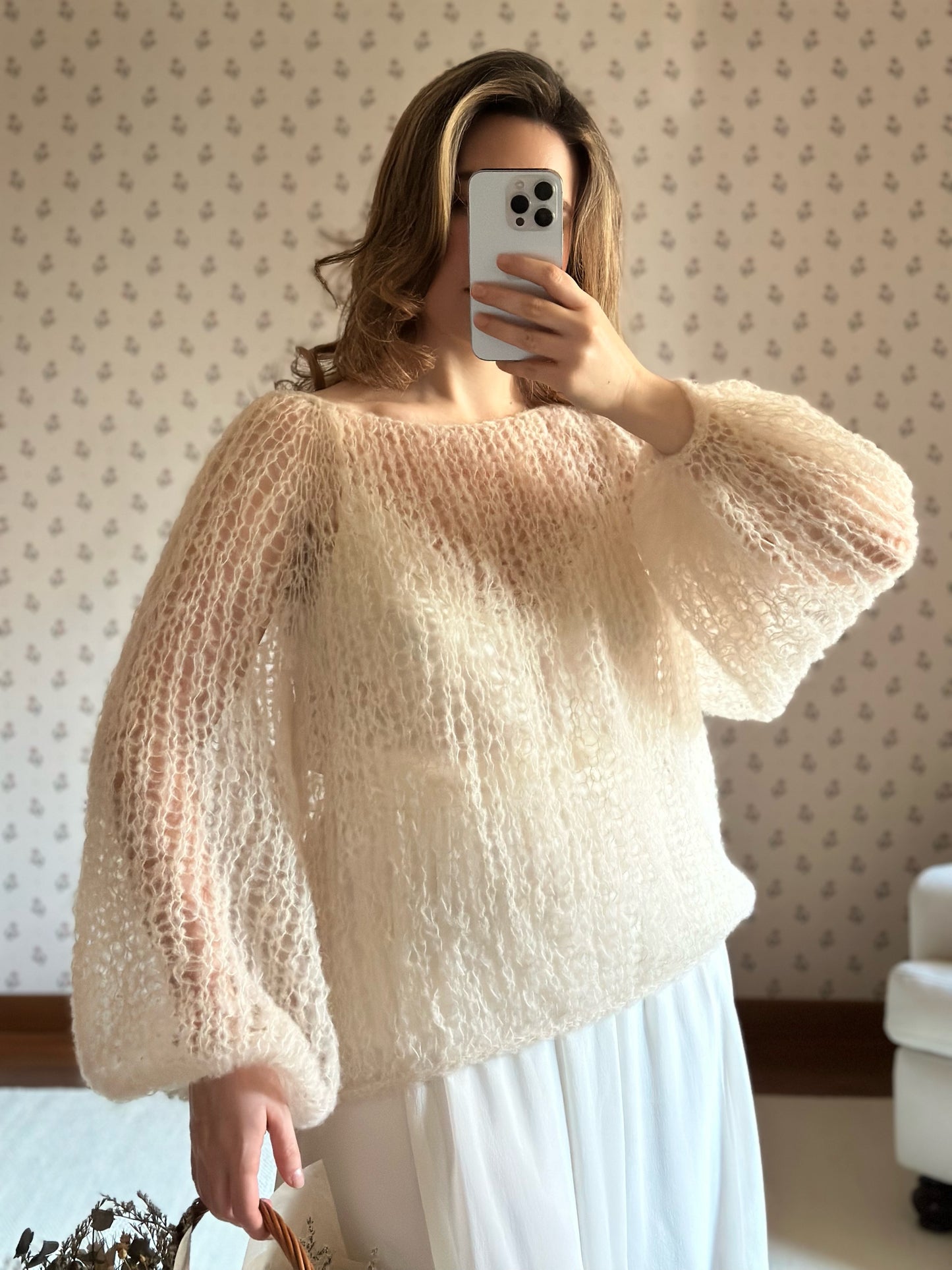 Handmade Alpaca & Mulberry Silk Sweater - Ivory White