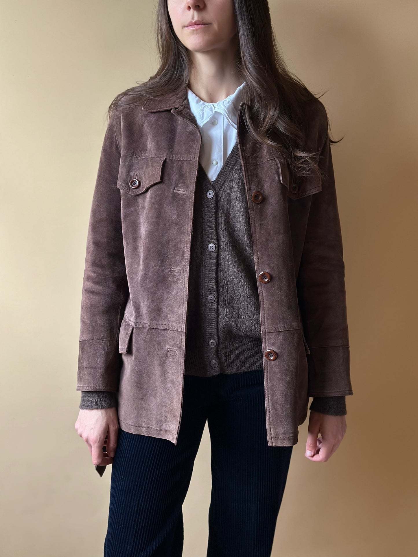 Vintage Chocolate Brown Suede Belted Jacket