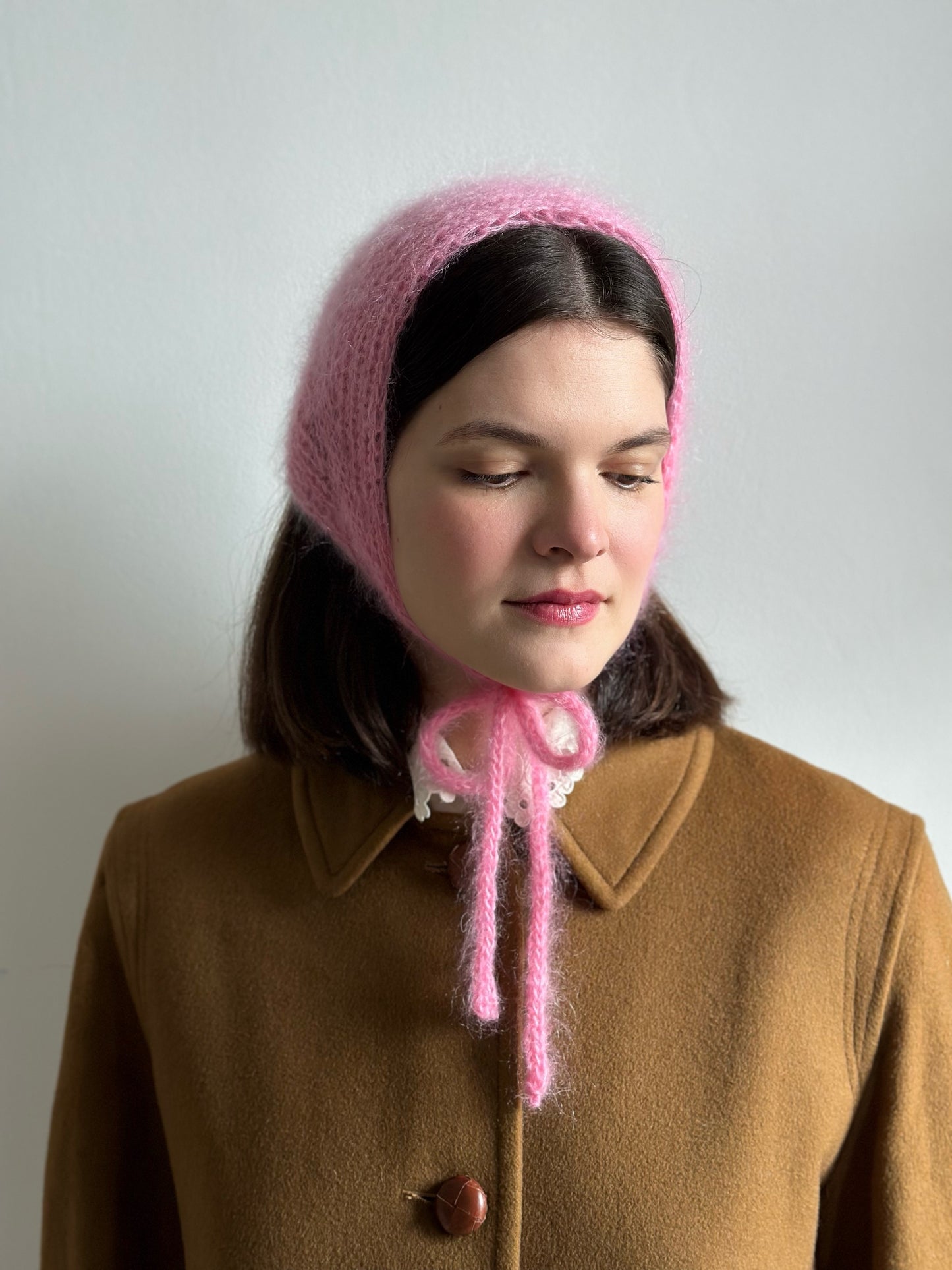 Handmade Silk & Mohair Bonnet - Baby Pink