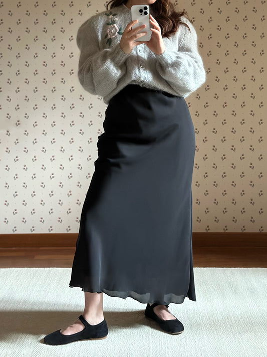 Vintage Black Longuette Satin Skirt