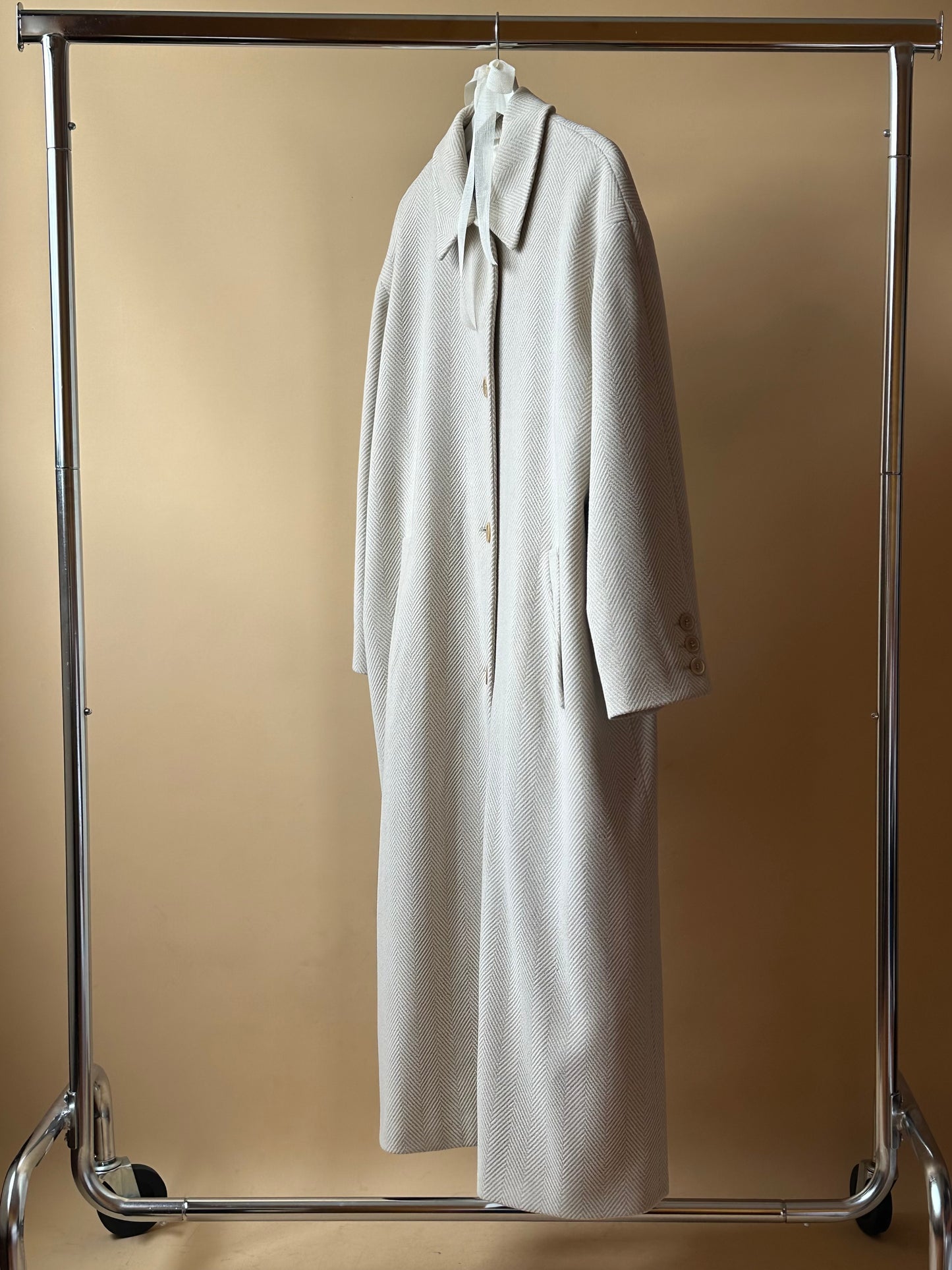 Vintage Cream Herringbone Maxi Coat