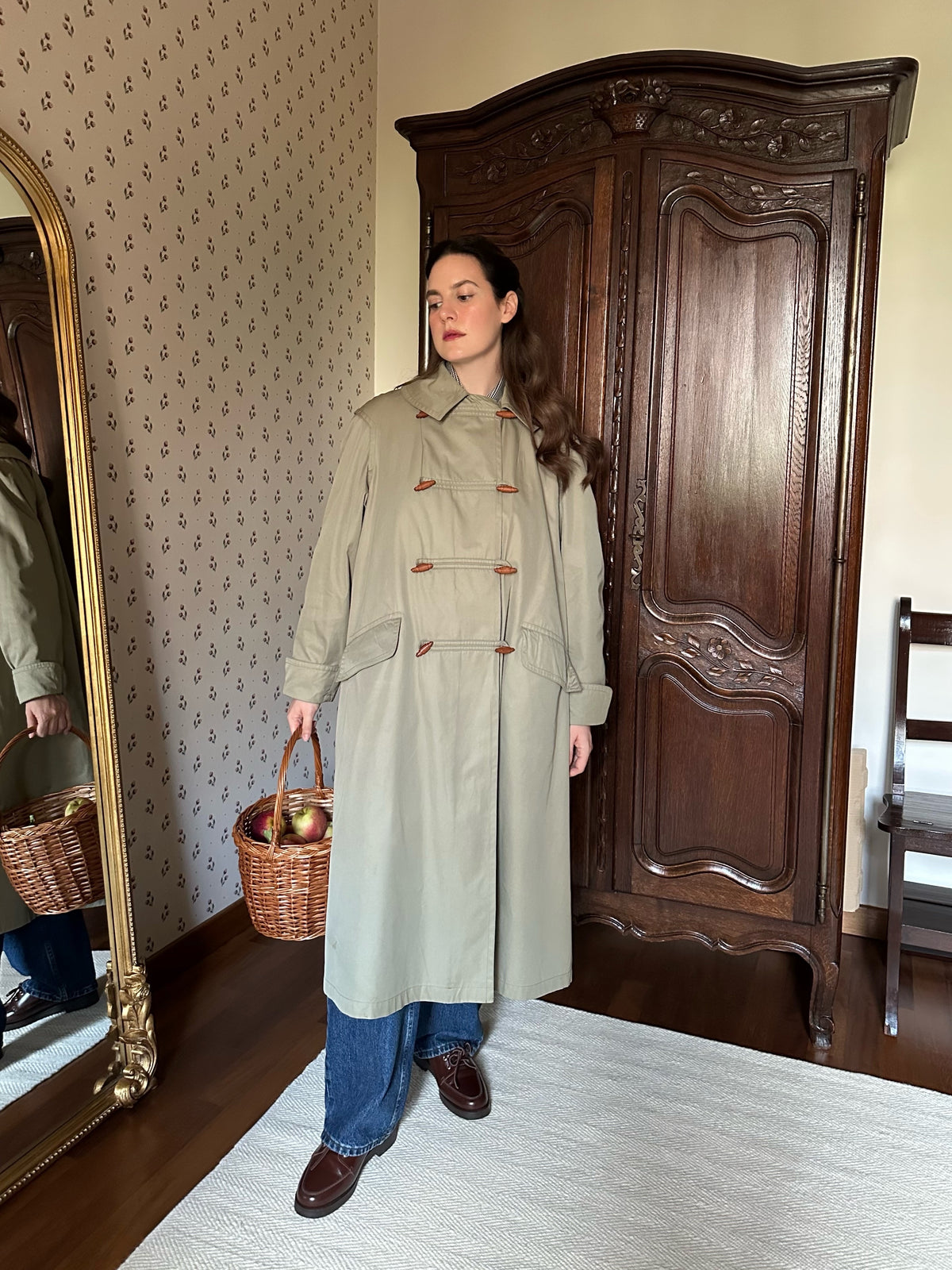 Khaki Trench Coat With Red Tartan Lining