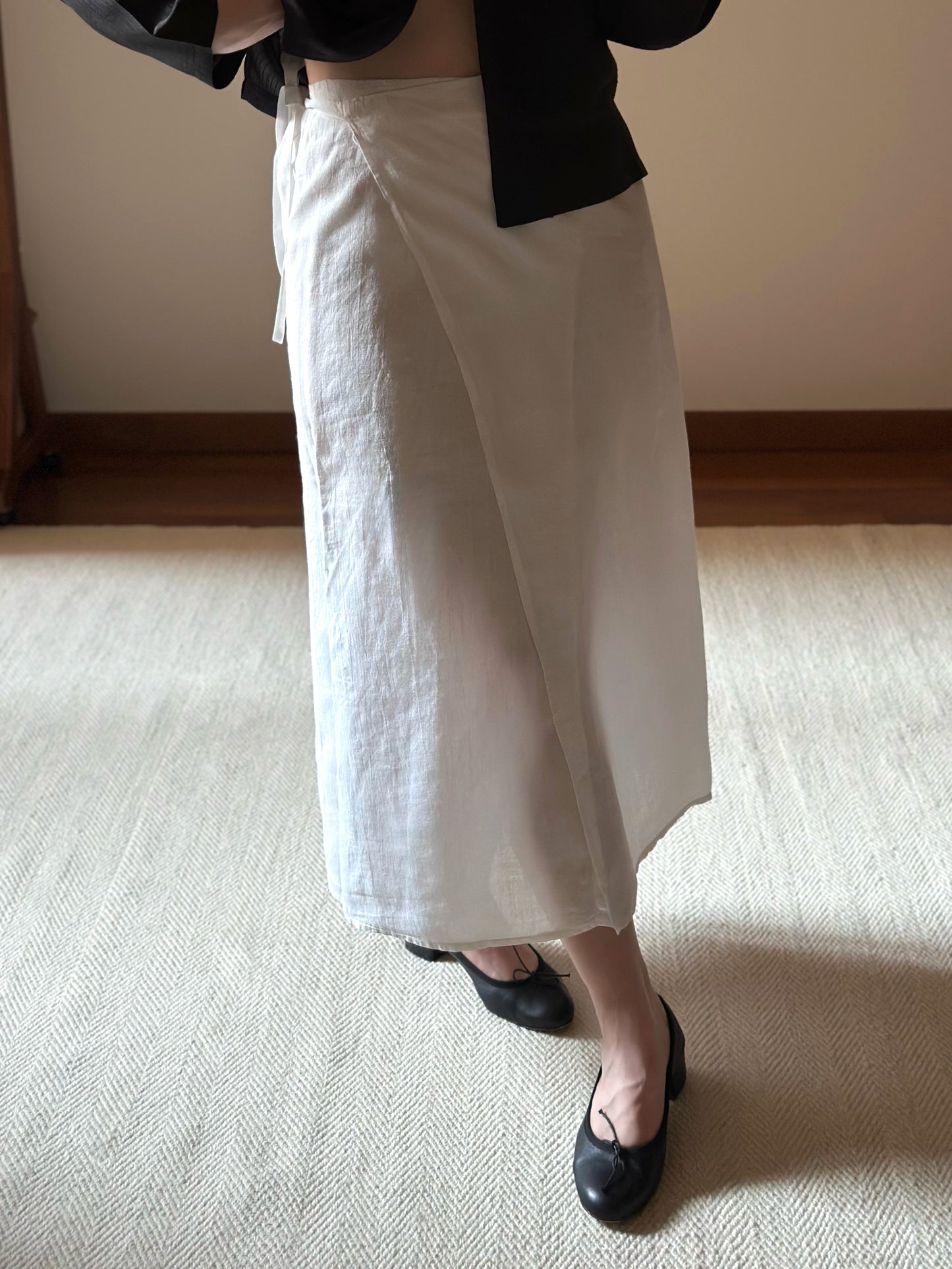 Pure Linen White Wrap-Up Skirt