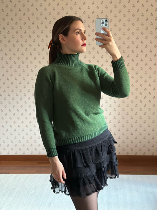 Vintage Green Wool & Cashmere Mock Neck Sweater