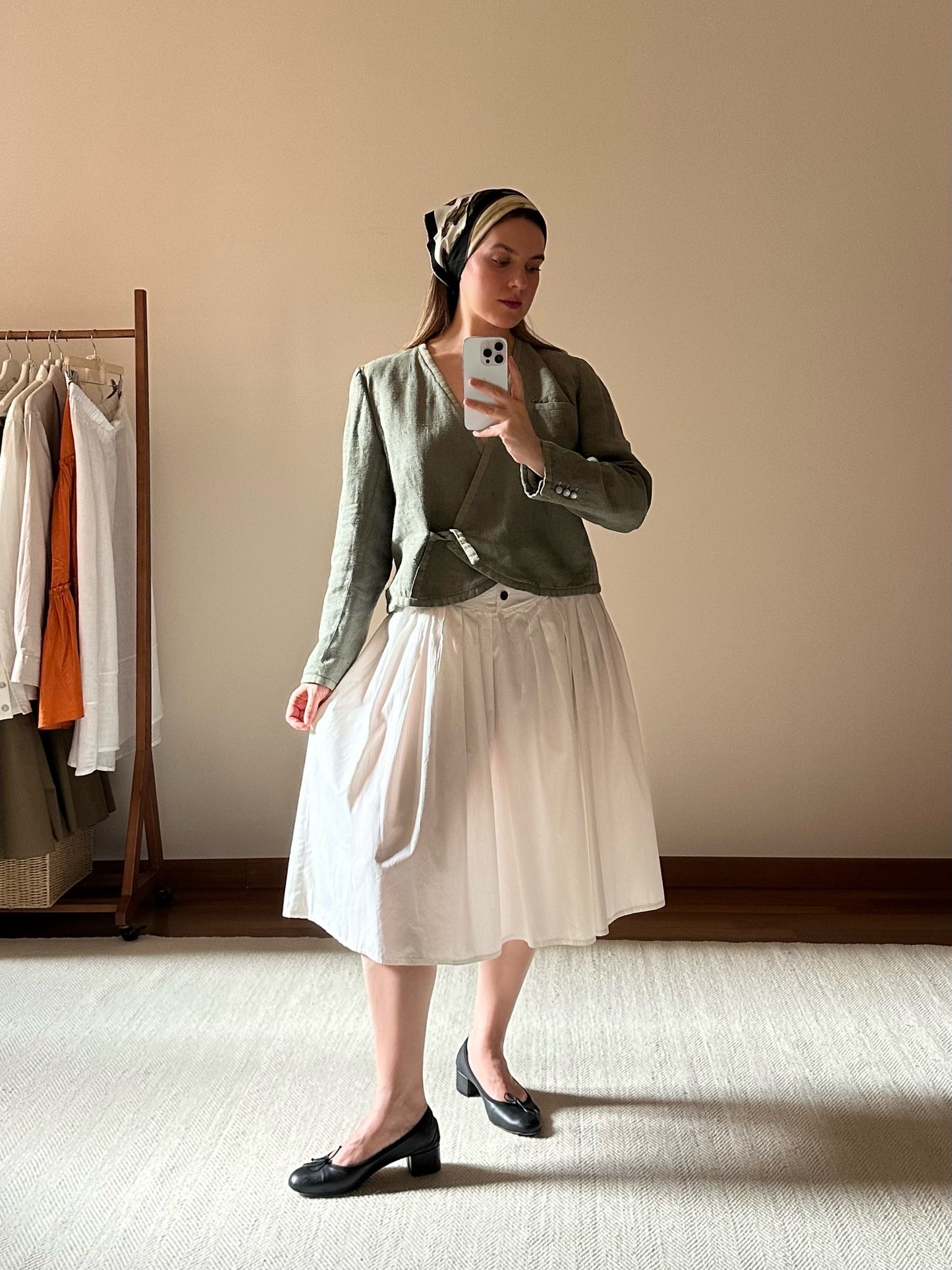White Cotton Midi Circle Skirt