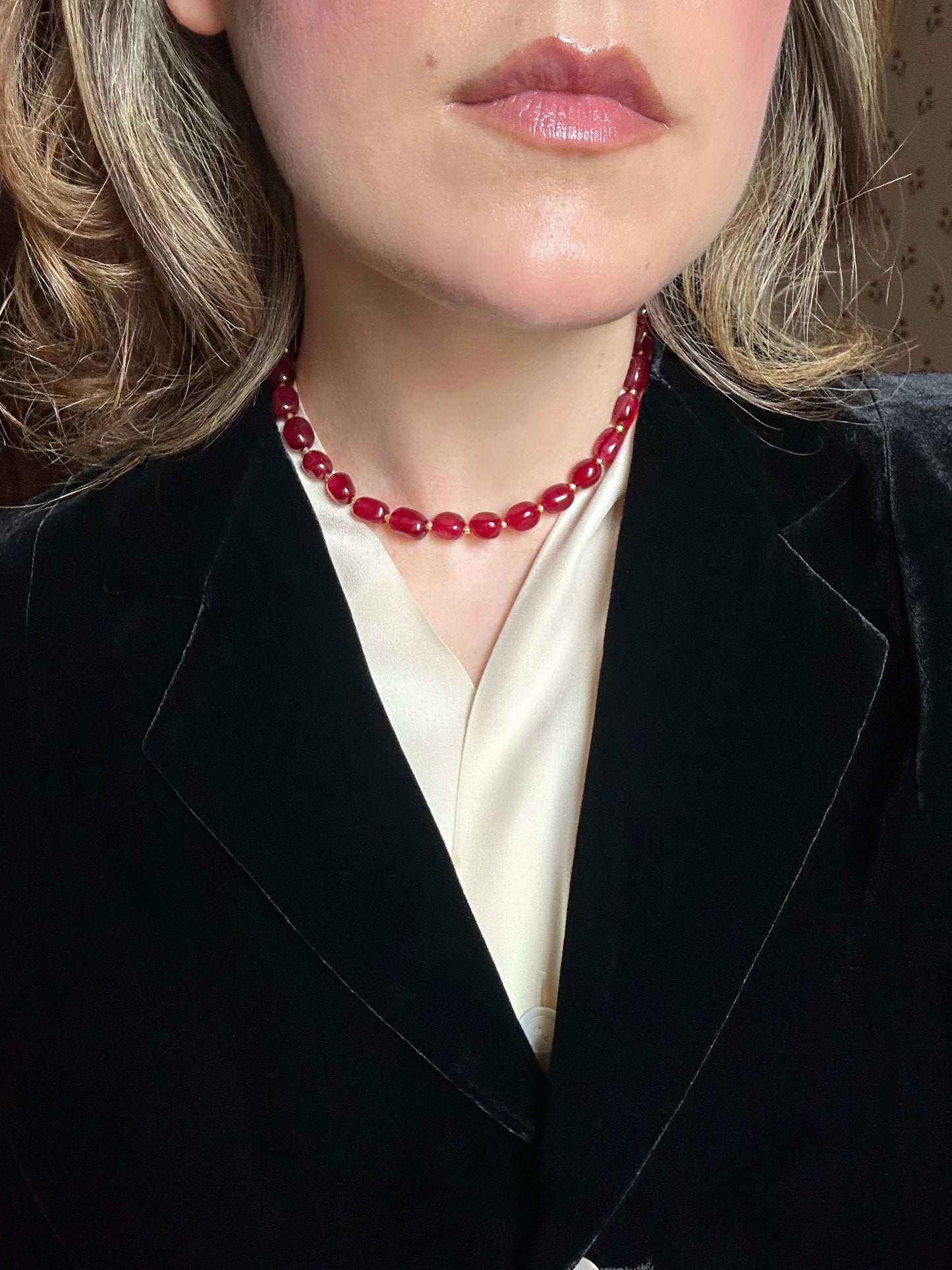 Vintage Garnet Necklace With Golden Details