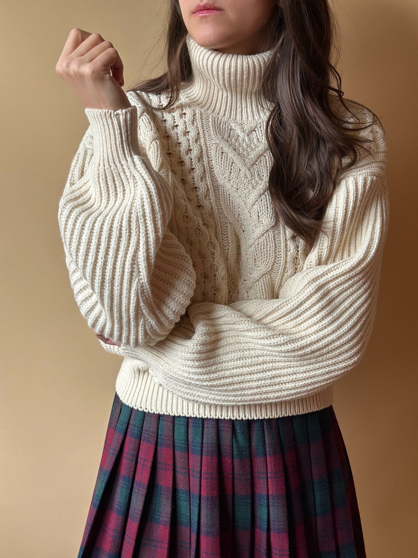 Vintage White Cable Knit Turtleneck