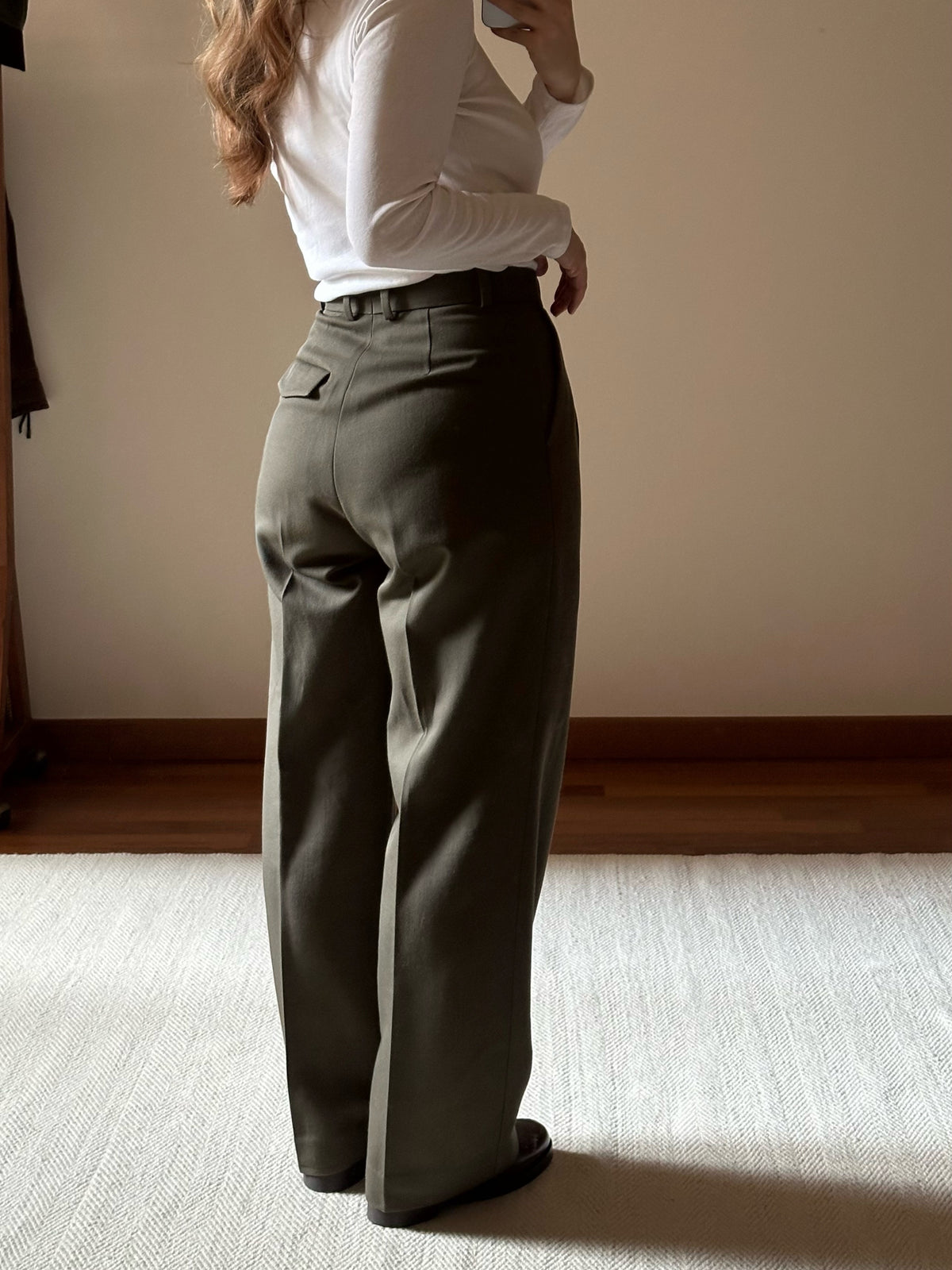 Secondhand Khaki Green Pleated Twill Trousers