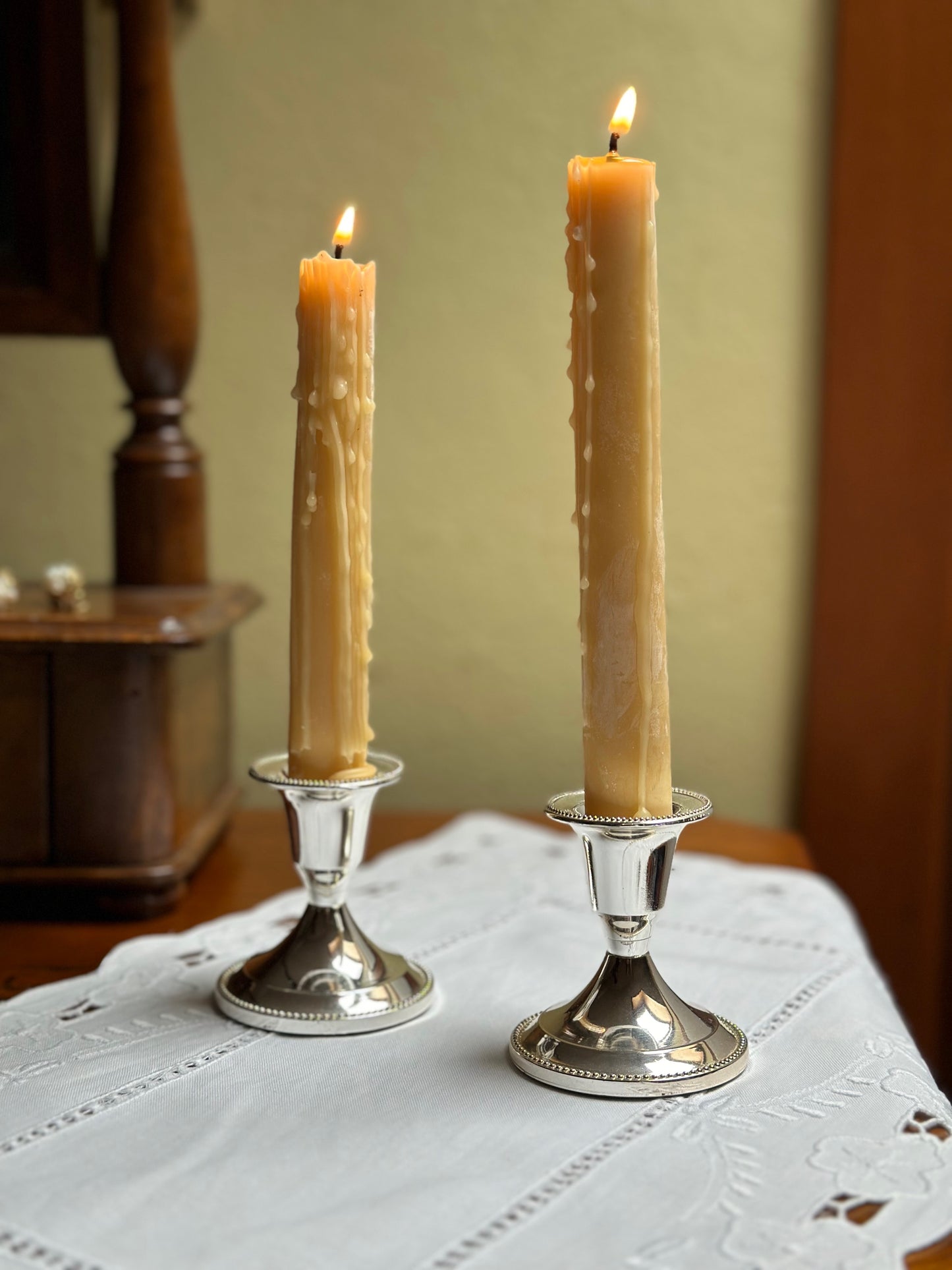 Set Of Two Vintage Silver-Plated Metal Candle Holders