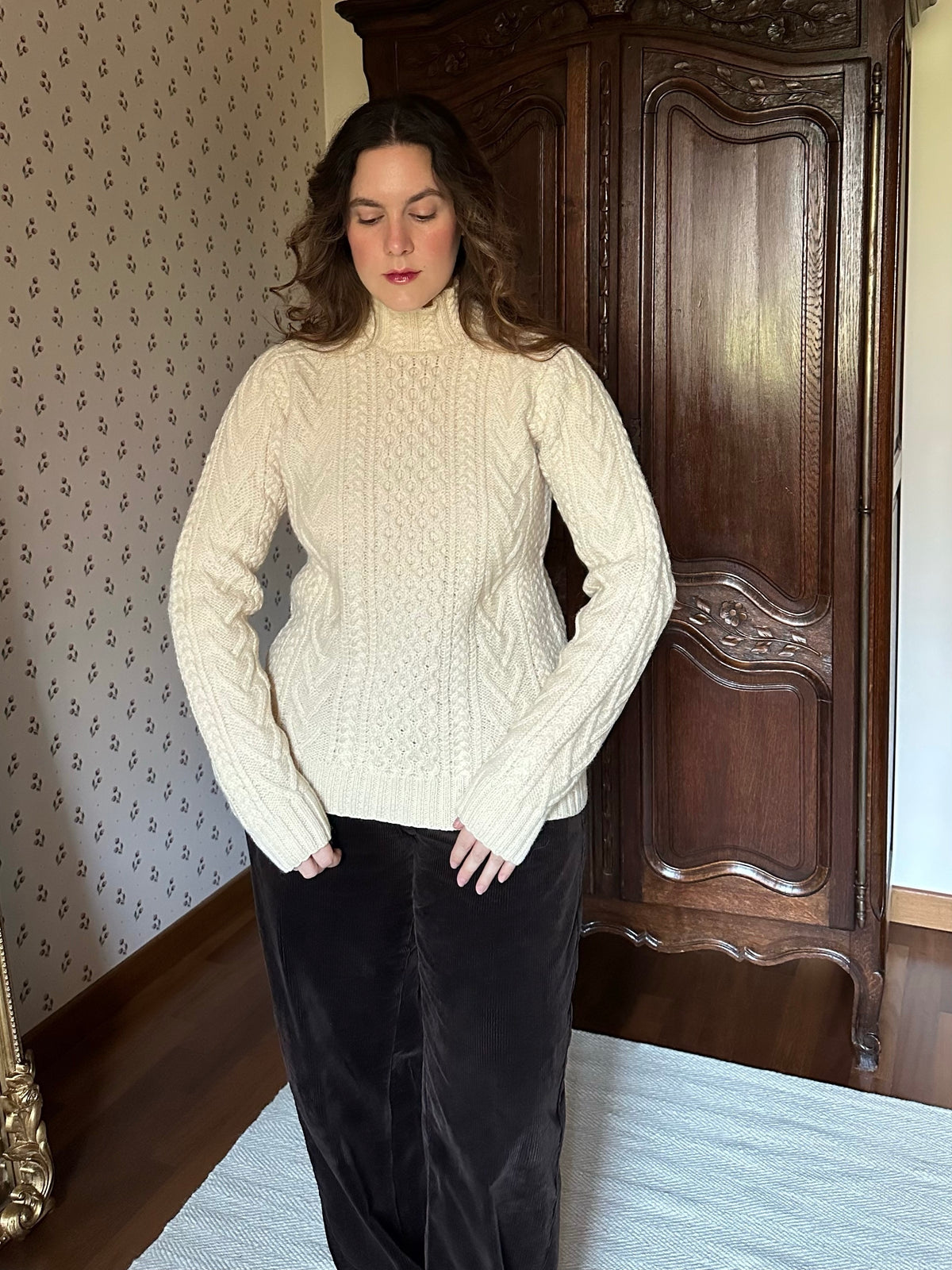 Ralph Lauren White Hand Knit 100% Wool Sweater
