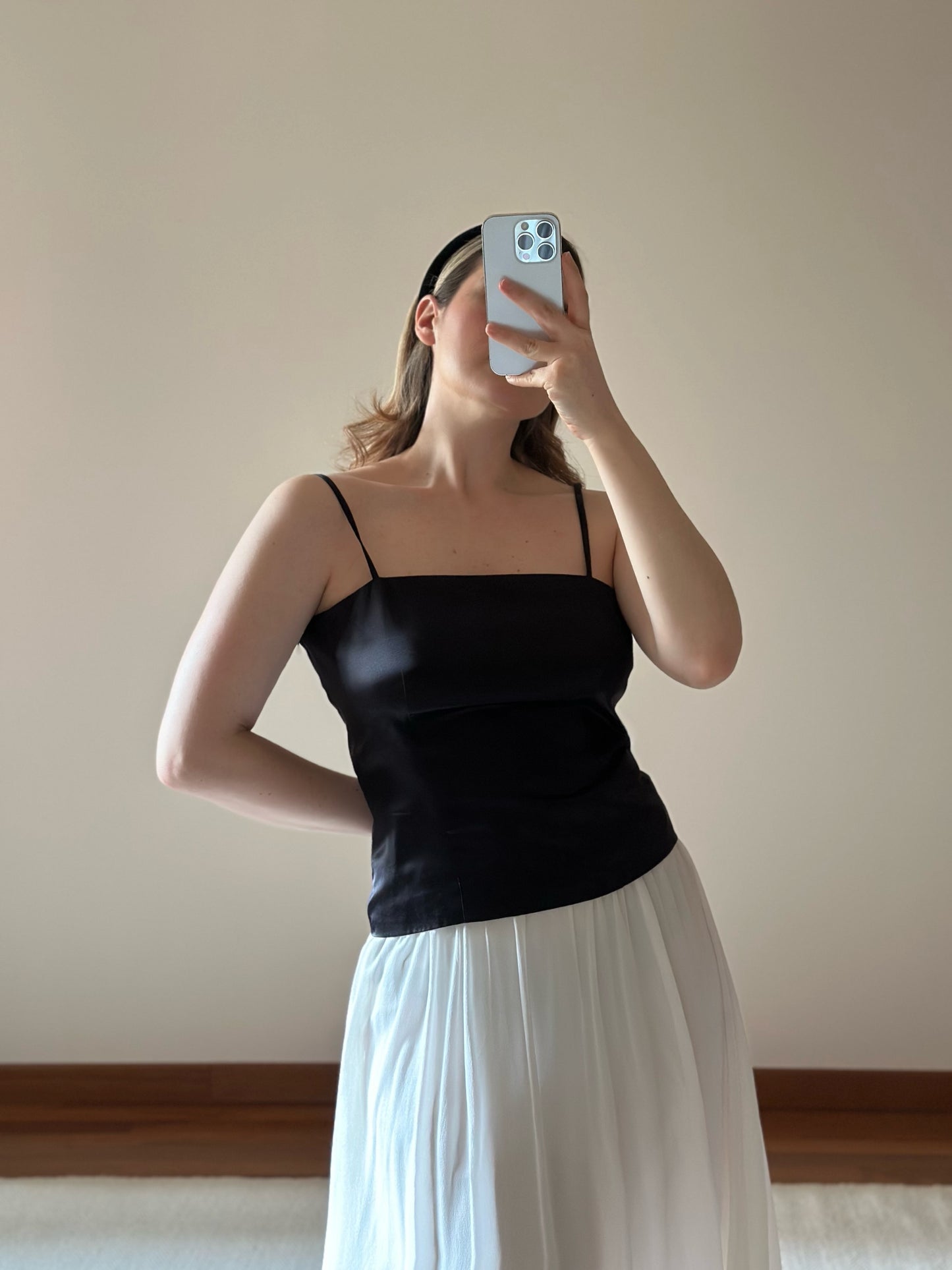 100% Silk Black String Top