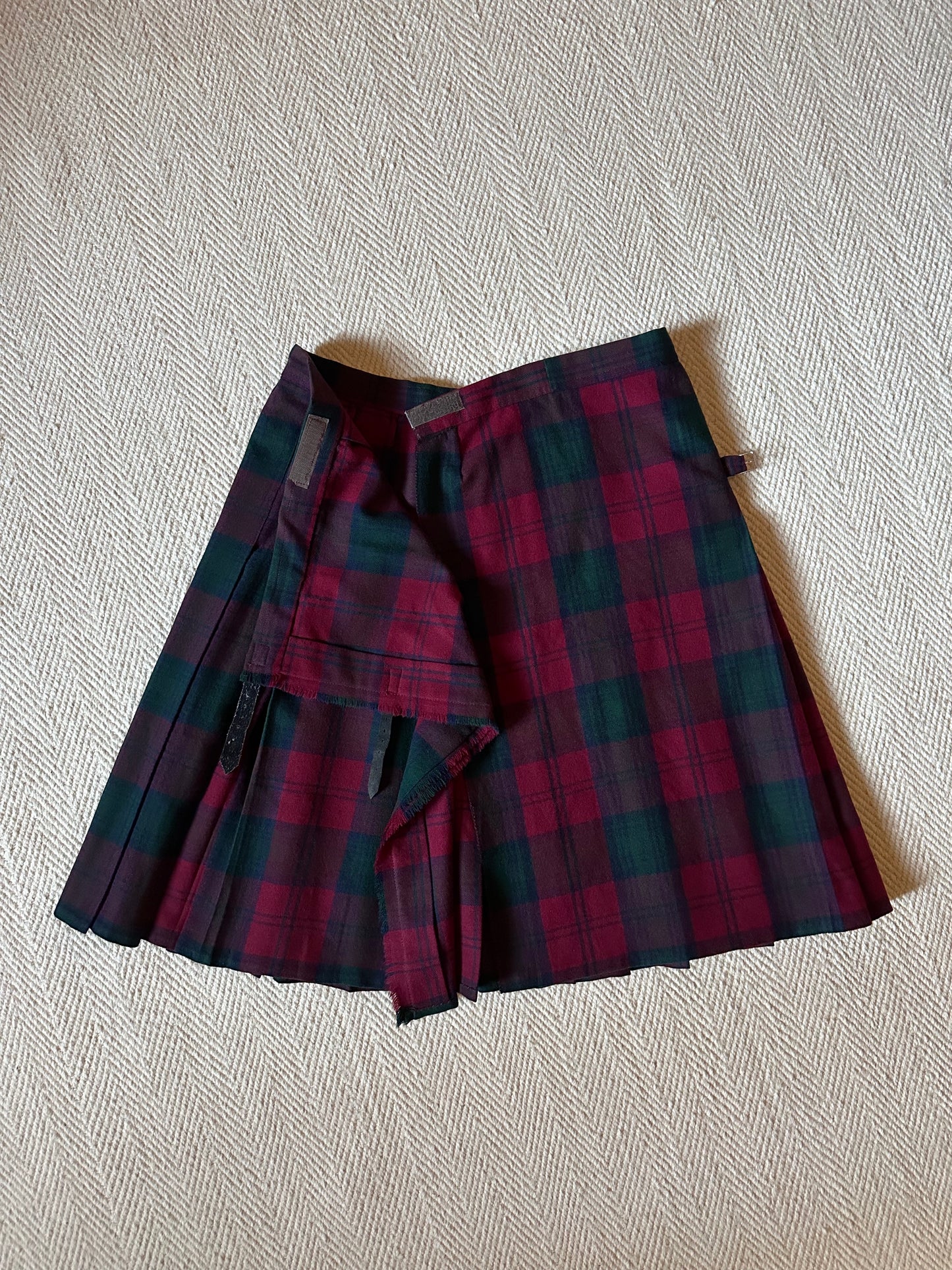 Vintage Wool Burgundy Tartan Kilt