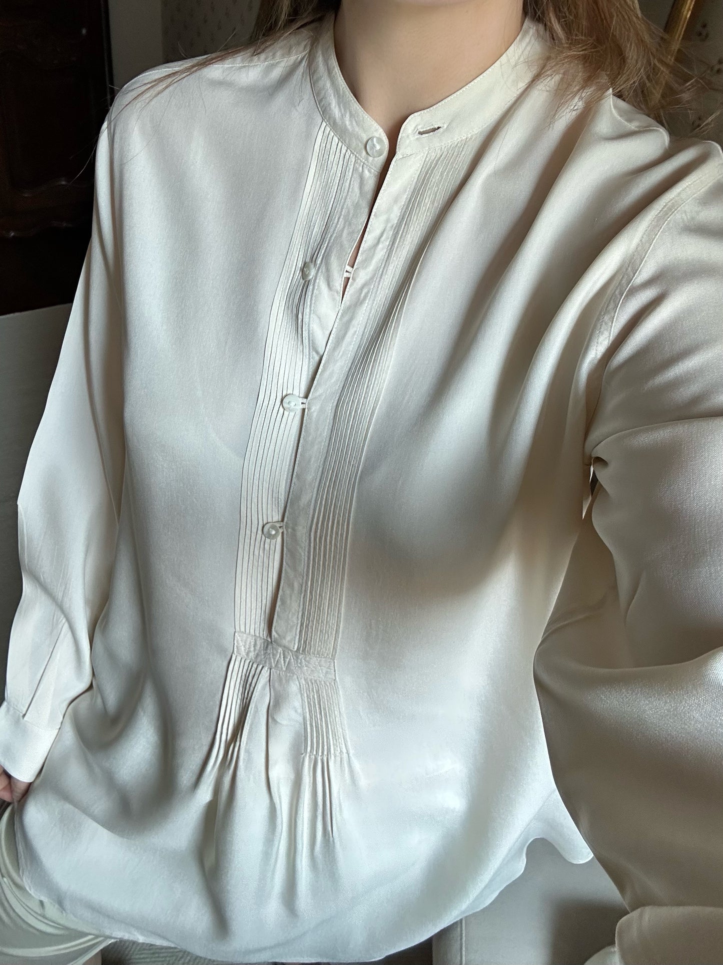 100% Silk Ivory White Blouse