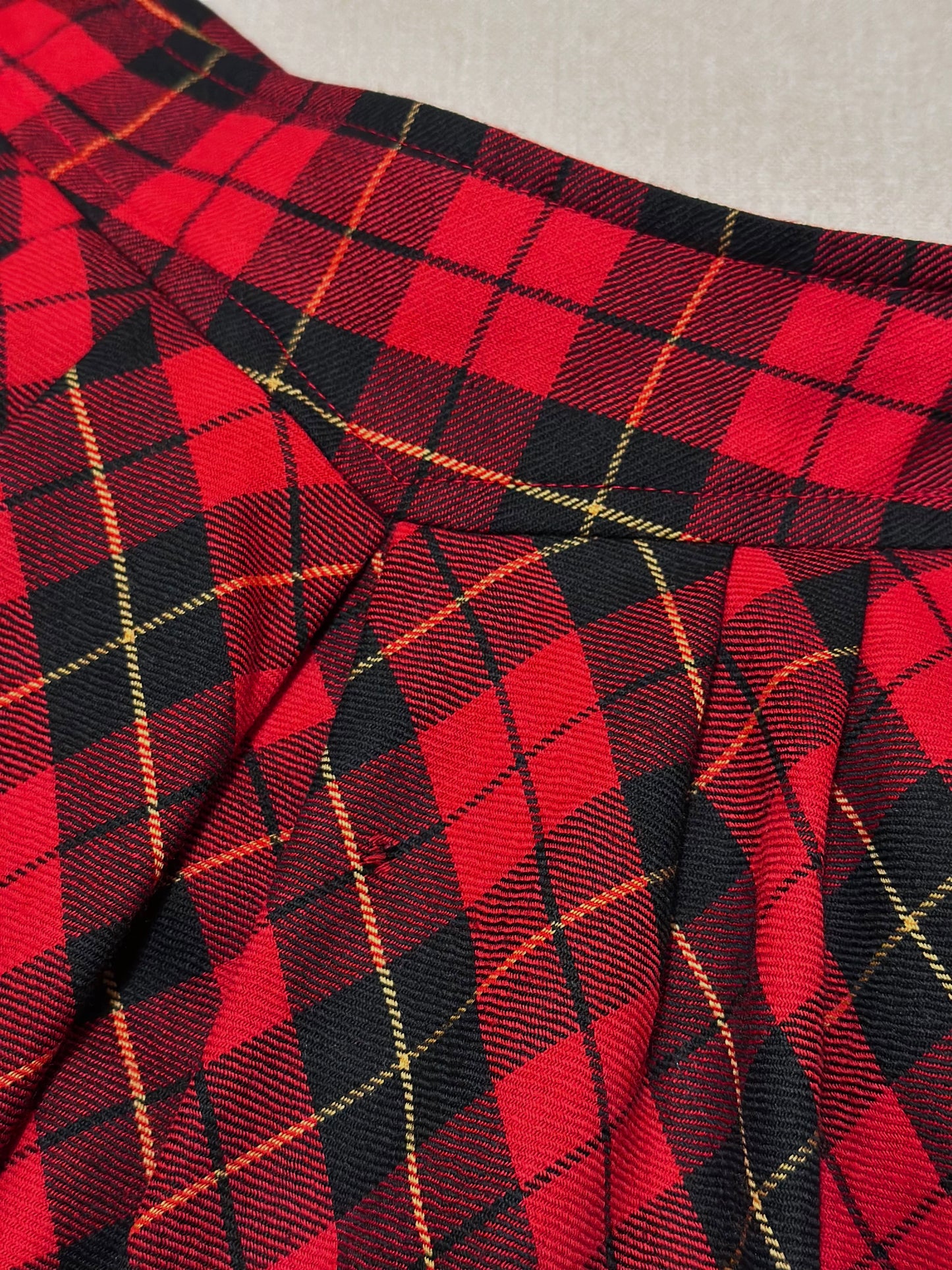 Red Tartan Pure Wool Midi Circle Skirt