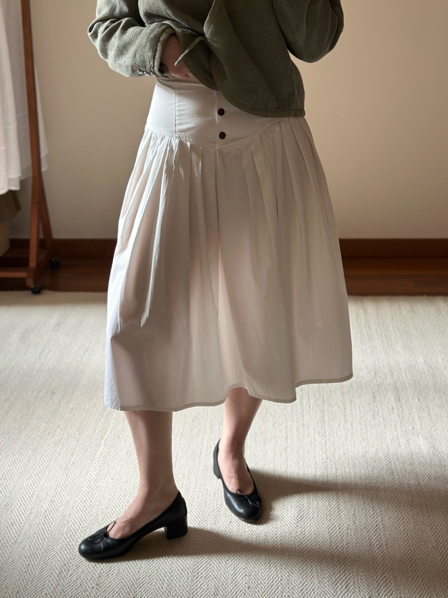 White Cotton Midi Circle Skirt