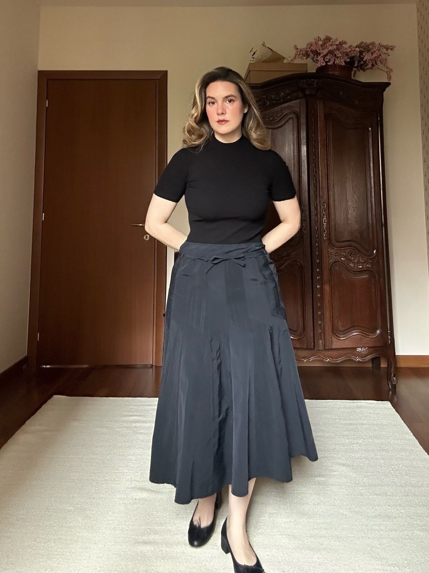 Black Midi Pleated Dress
