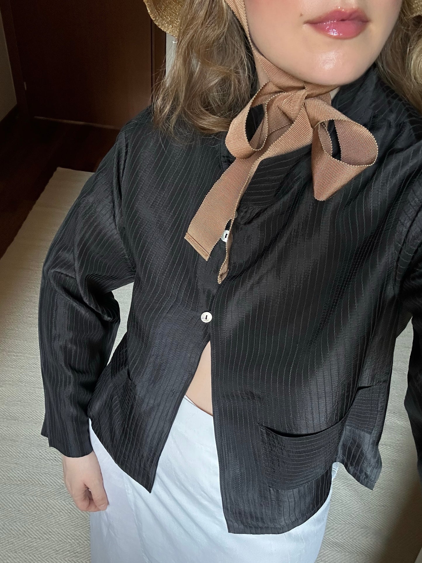 100% Silk Black Pinstripe Shirt