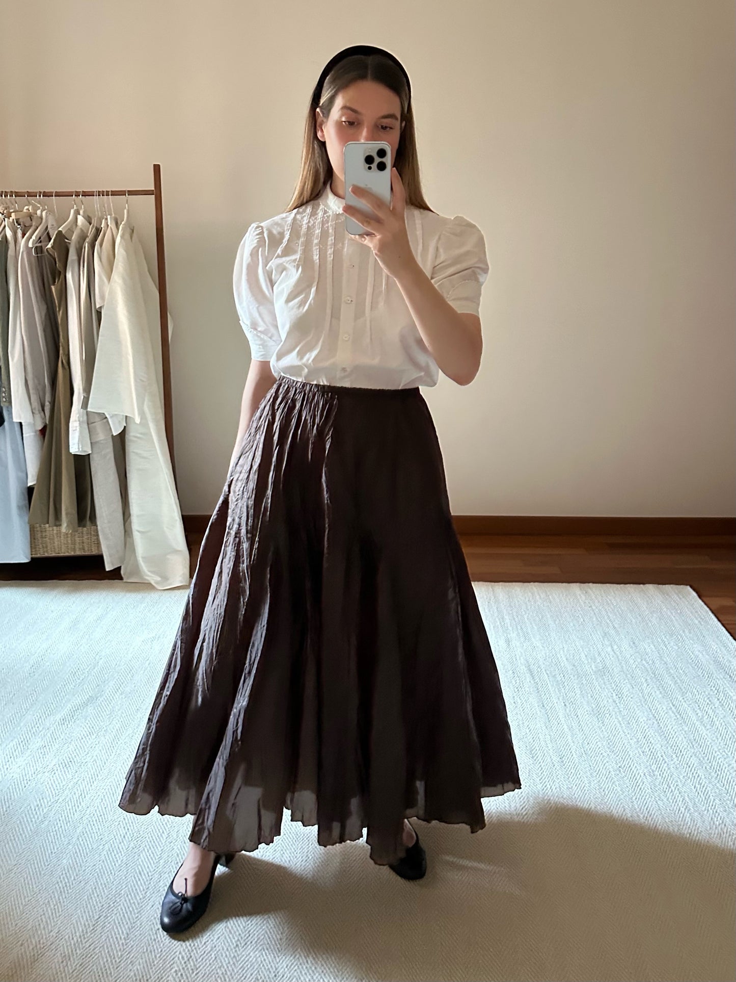 Chocolate Brown Crinkled Maxi Skirt