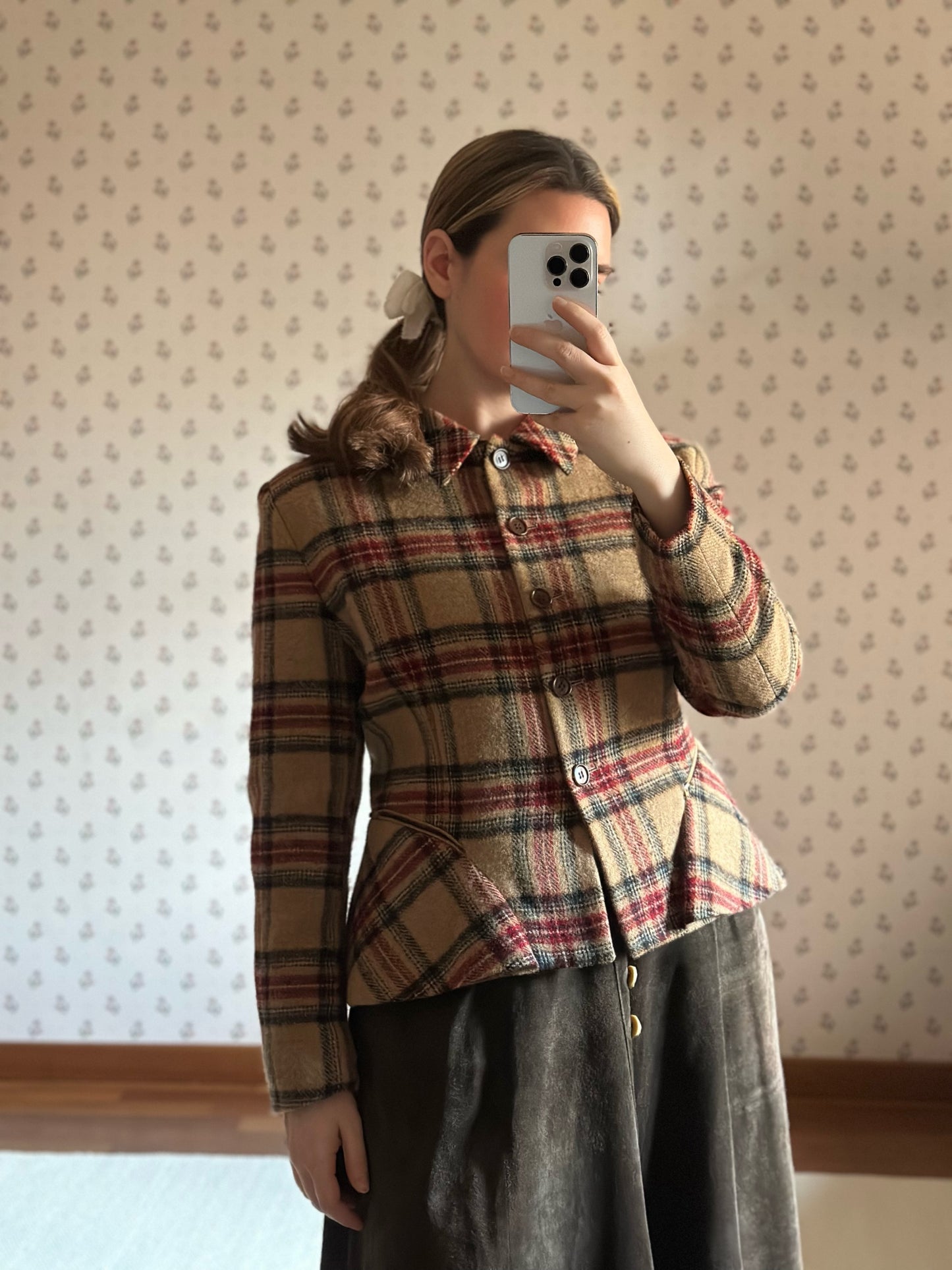 Vintage Check Wool Jacket With Basque