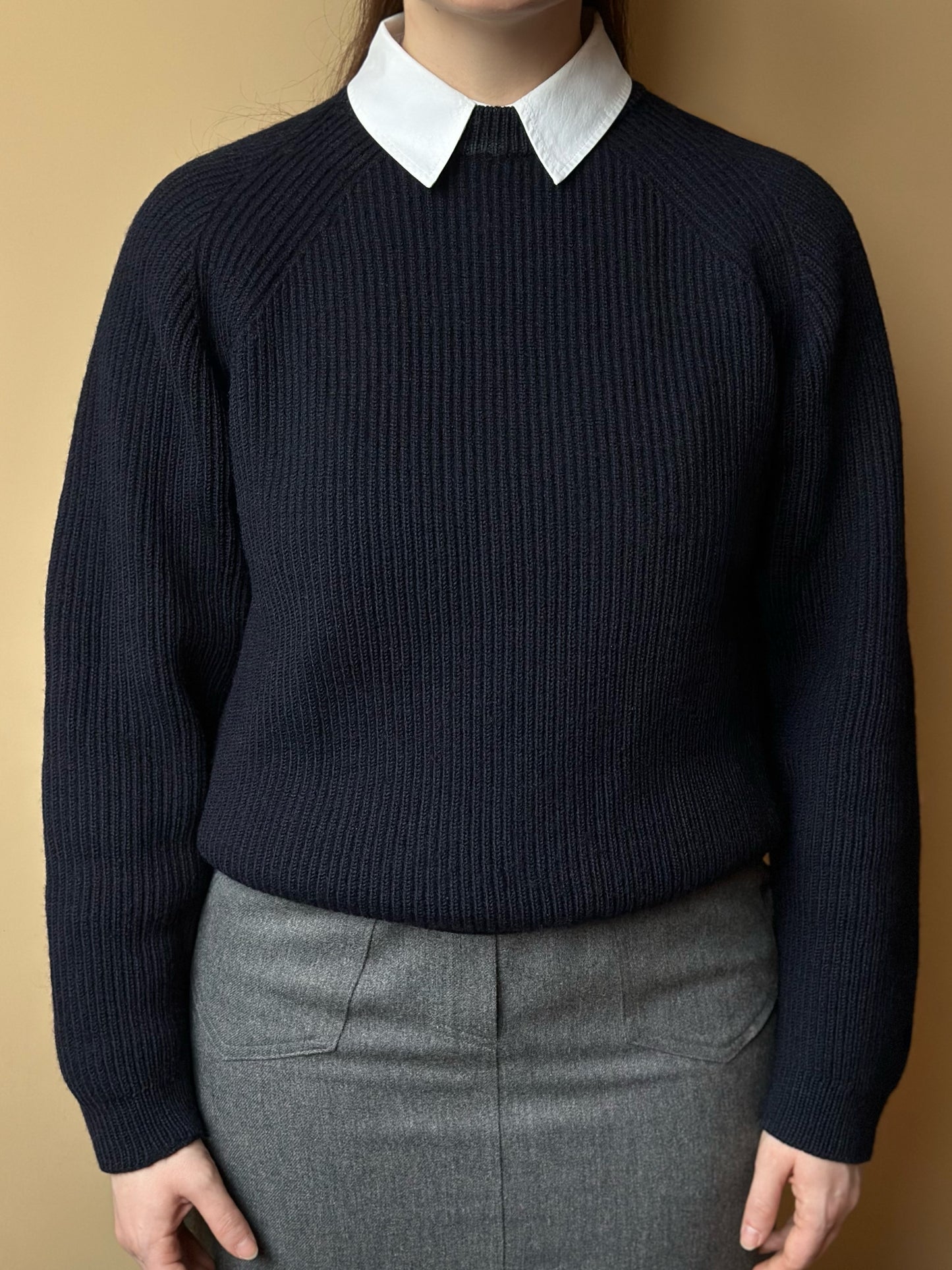 Vintage Ribbed Navy Blue Sweater