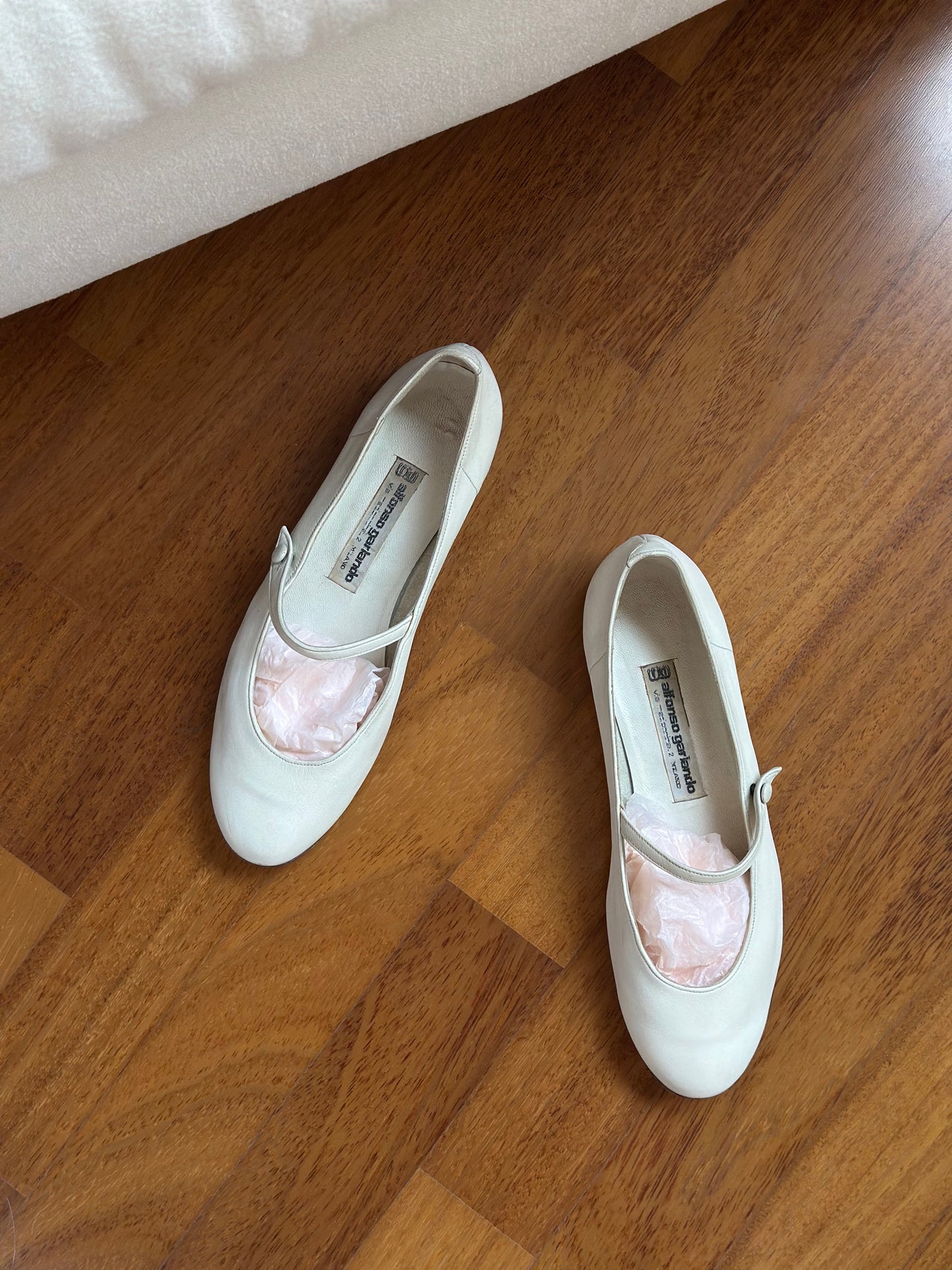 White Nappa Leather Mary Jane Shoes