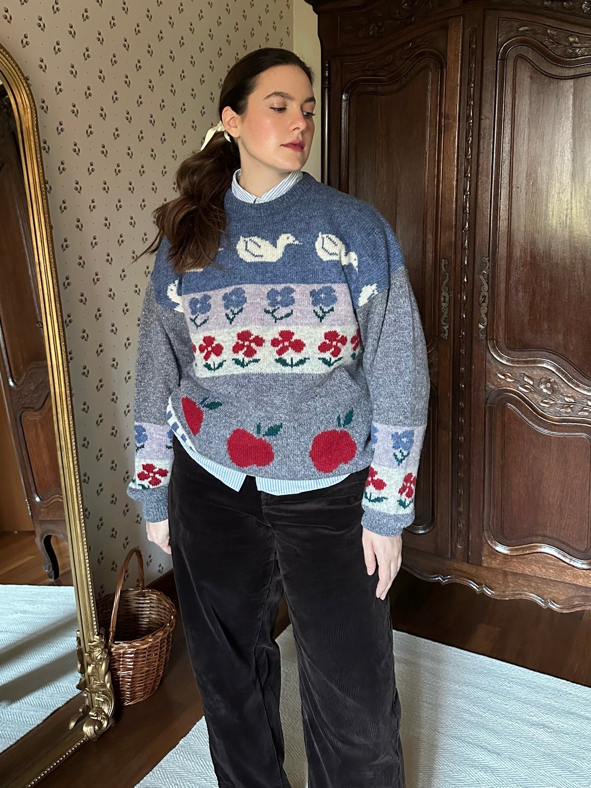 Pure Wool Apples & Ducks Irish Sweater