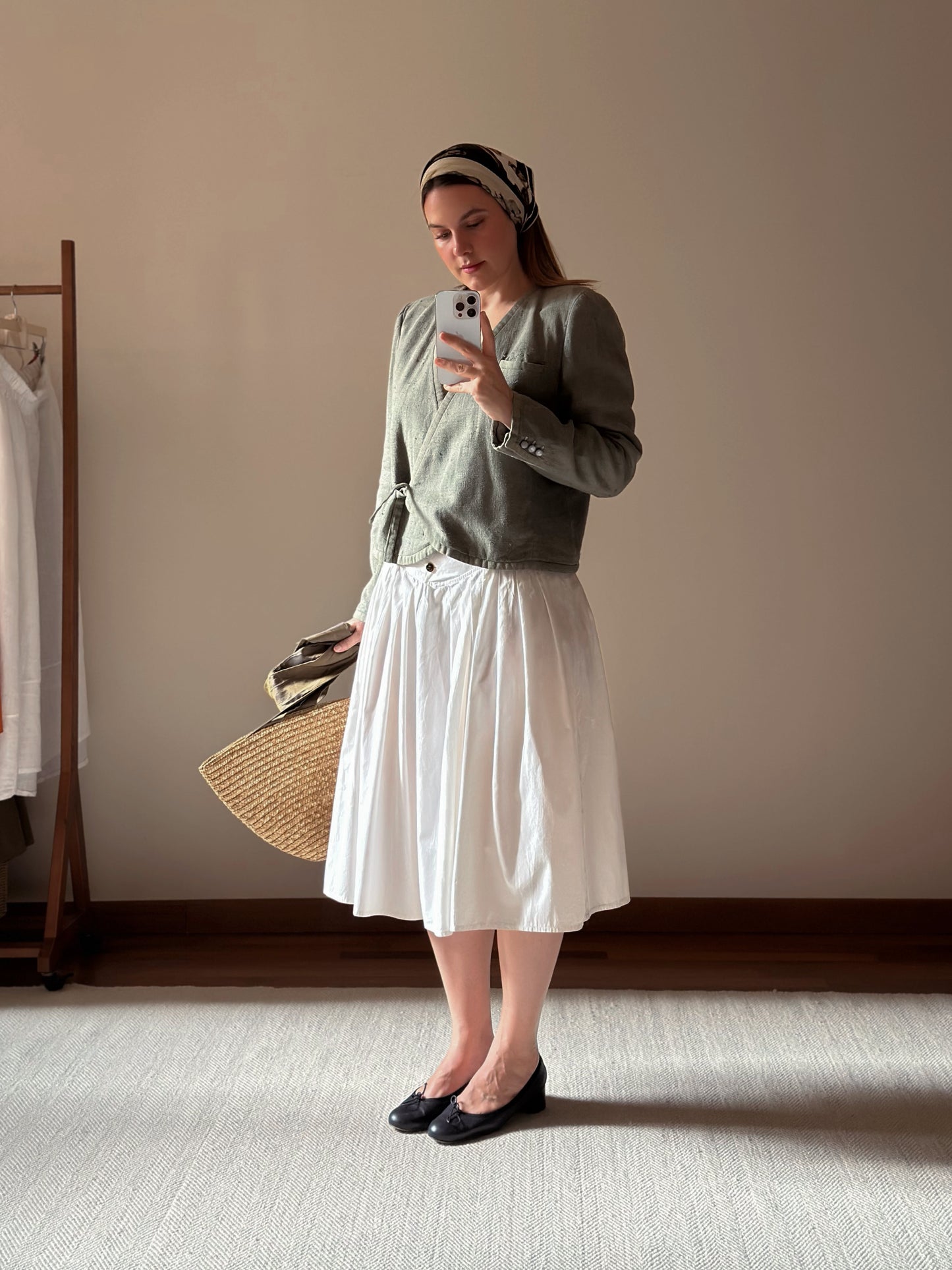 White Cotton Midi Circle Skirt