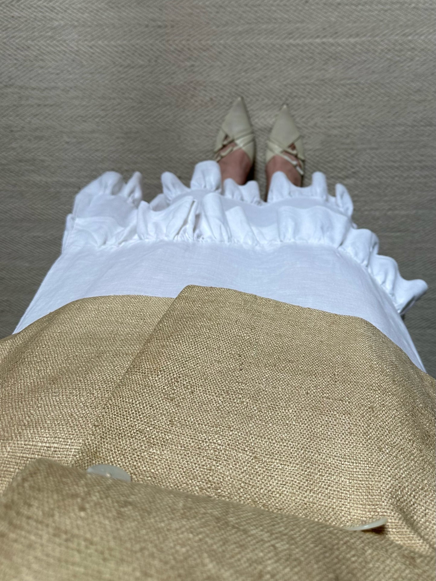 Linen & Cotton White Ruffled Long Skirt