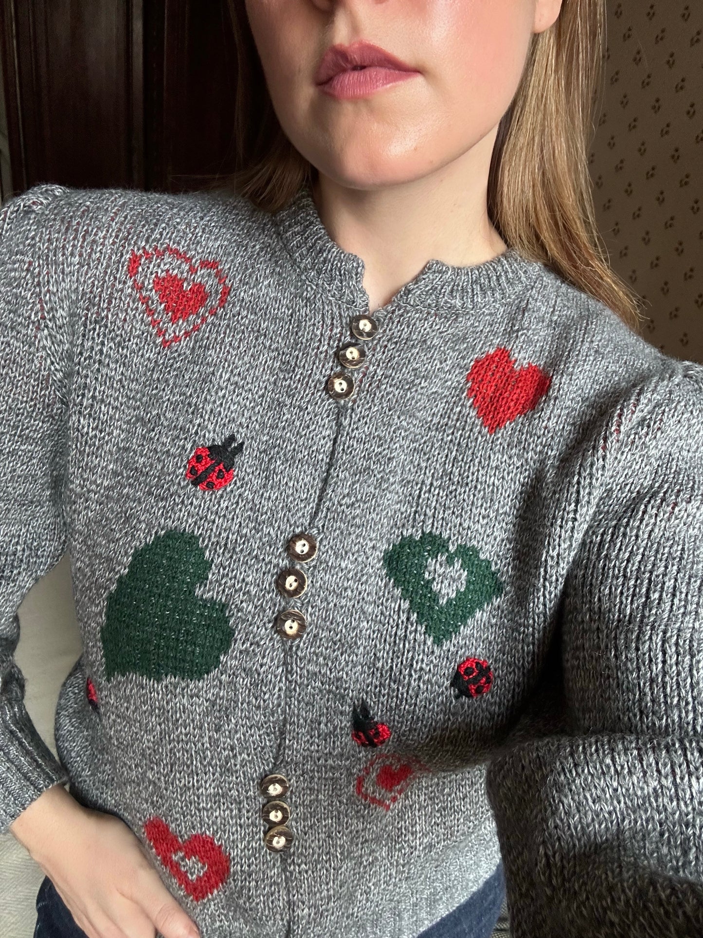 Vintage Austrian Hearts & Ladybirds Cardigan