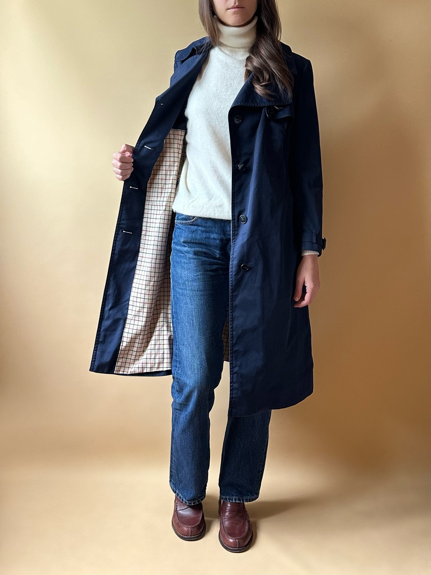 Vintage Sealup Navy Blue Trench Coat