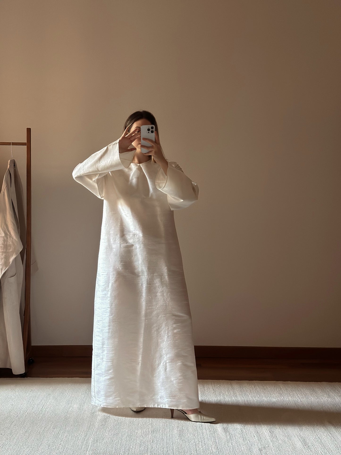 100% Silk White Long Tunic Dress