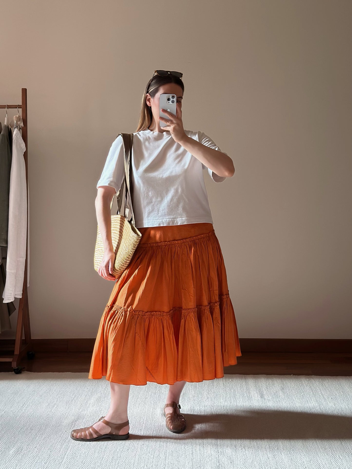 100% Silk Orange Ruffled Skirt
