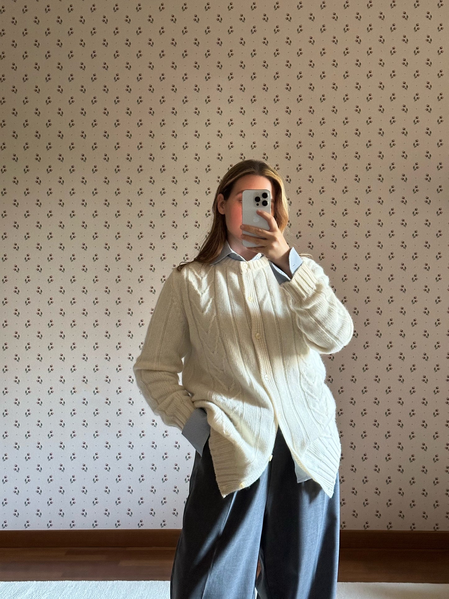 Vintage Wool & Angora Milk White Maxi Cardigan