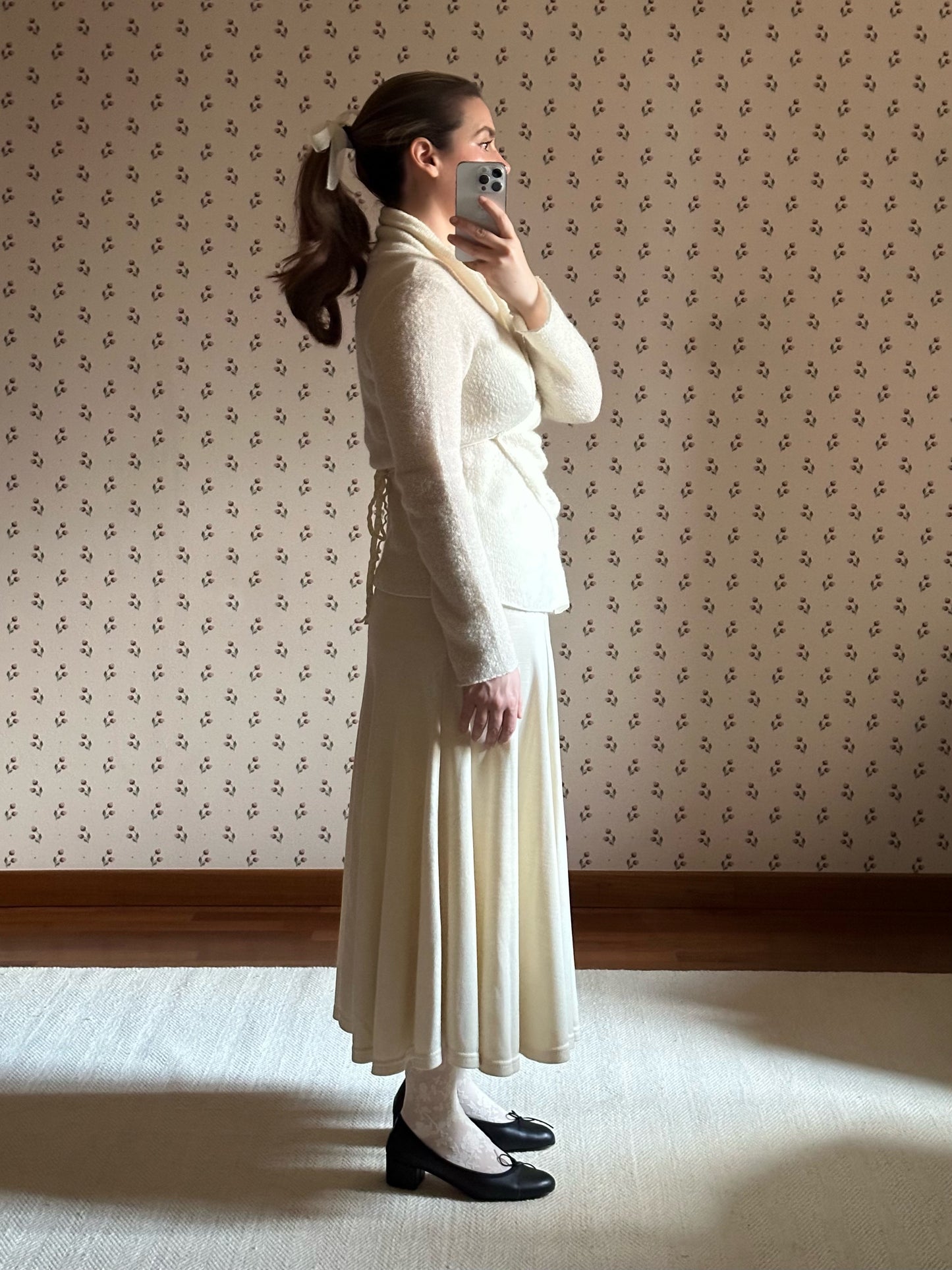 Wool Blend Ivory Circle Skirt